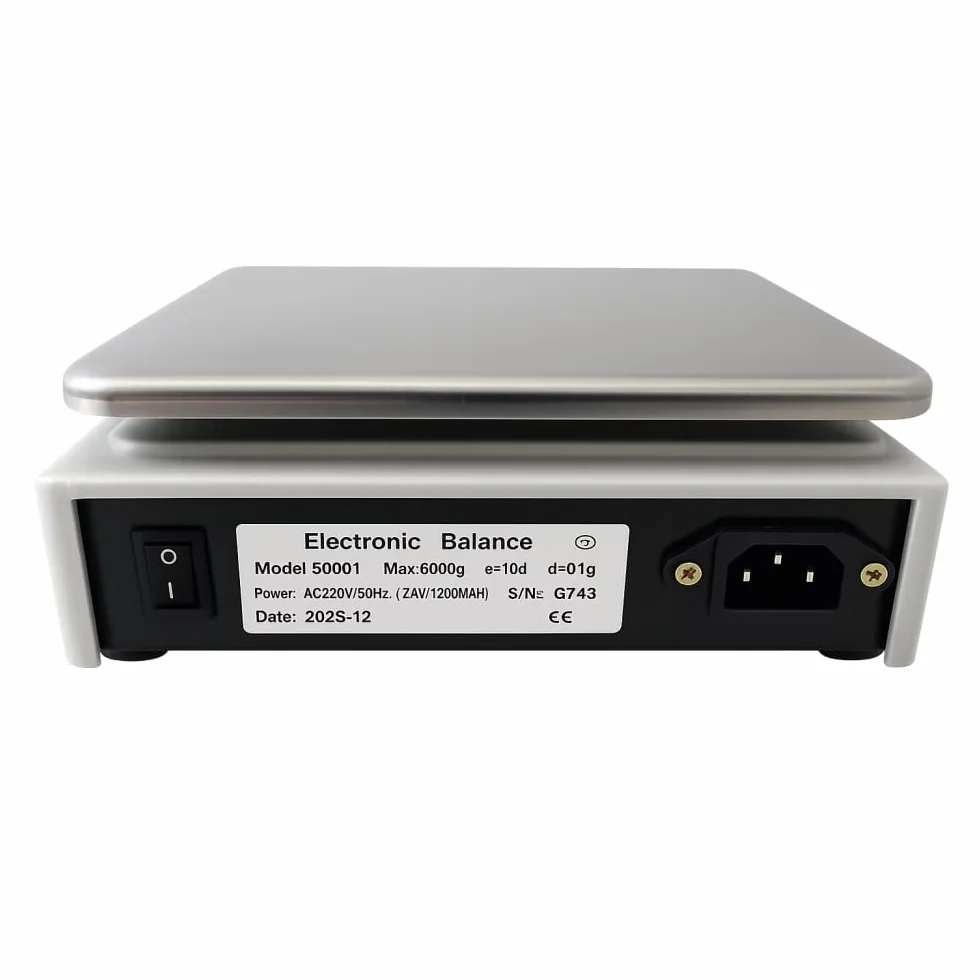 BDCOM PK-6K Balanza de Precisión Digital Profesional (6000 g x 0,1g) para Laboratorios, Talleres, Joyería, Química y Farmacia | pantalla LED | Batería interna recargable | IP44 | Plato en acero inox.