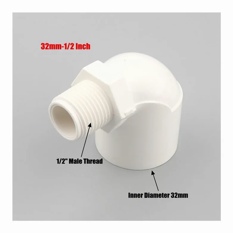 Conector rápido para codos Codo de 90 grados (20/25/32 mm a rosca macho de 1/2", 3/4" y 1") de PVC blanco for riego de jardín (paquete de 2)(32mm*DN15 1/2)