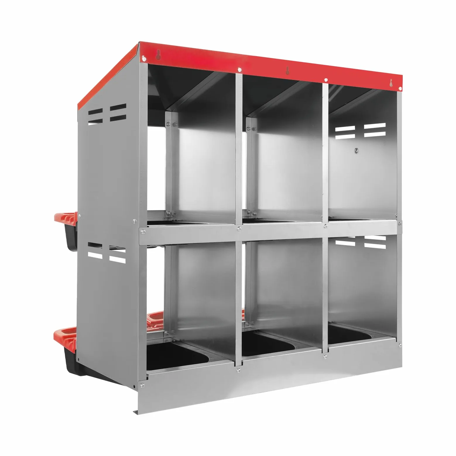 Nido para pollos, 6 compartimentos de metal para montaje en pared, con agujeros en el suelo para diferentes razas de pollos, 81 x 52 x 79 cm (rojo)