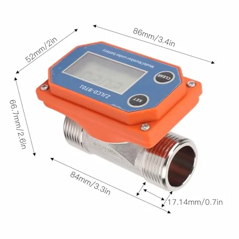 Medidor de Flujo de Agua Digital de Acero Inoxidable Resistencia a Ácidos y Álcalis para Manguera de Jardín y Riego de Tierras de Cultivo