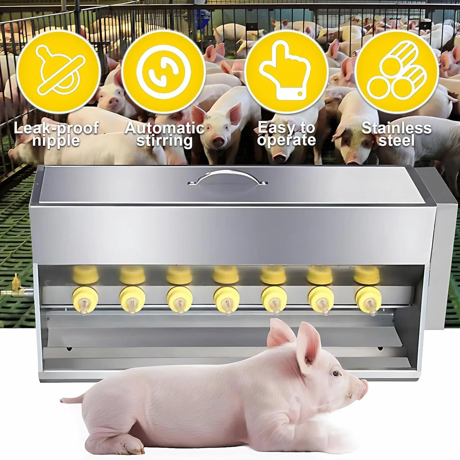 Biberón para Alimentación de Animales Grande - Alimentador de Leche Automático con Calor,15L/10 Pezones, 20L/14 Pezones, Sonido para Atraer a Crías (Lechones, Corderos, Terneros) 10 Nipples