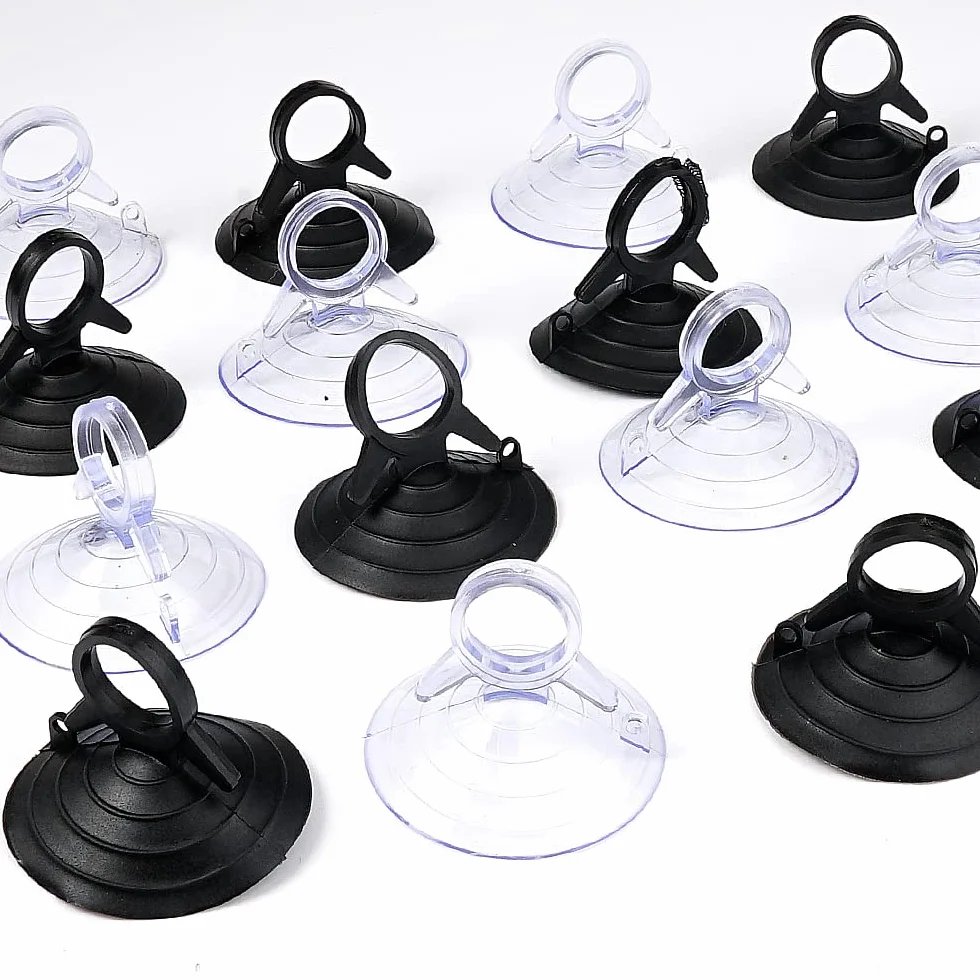 60 Piezas Ventosas para Cristal 45mm, PVC Transparente y Negra, Extra Fuertes para Azulejos Acuario