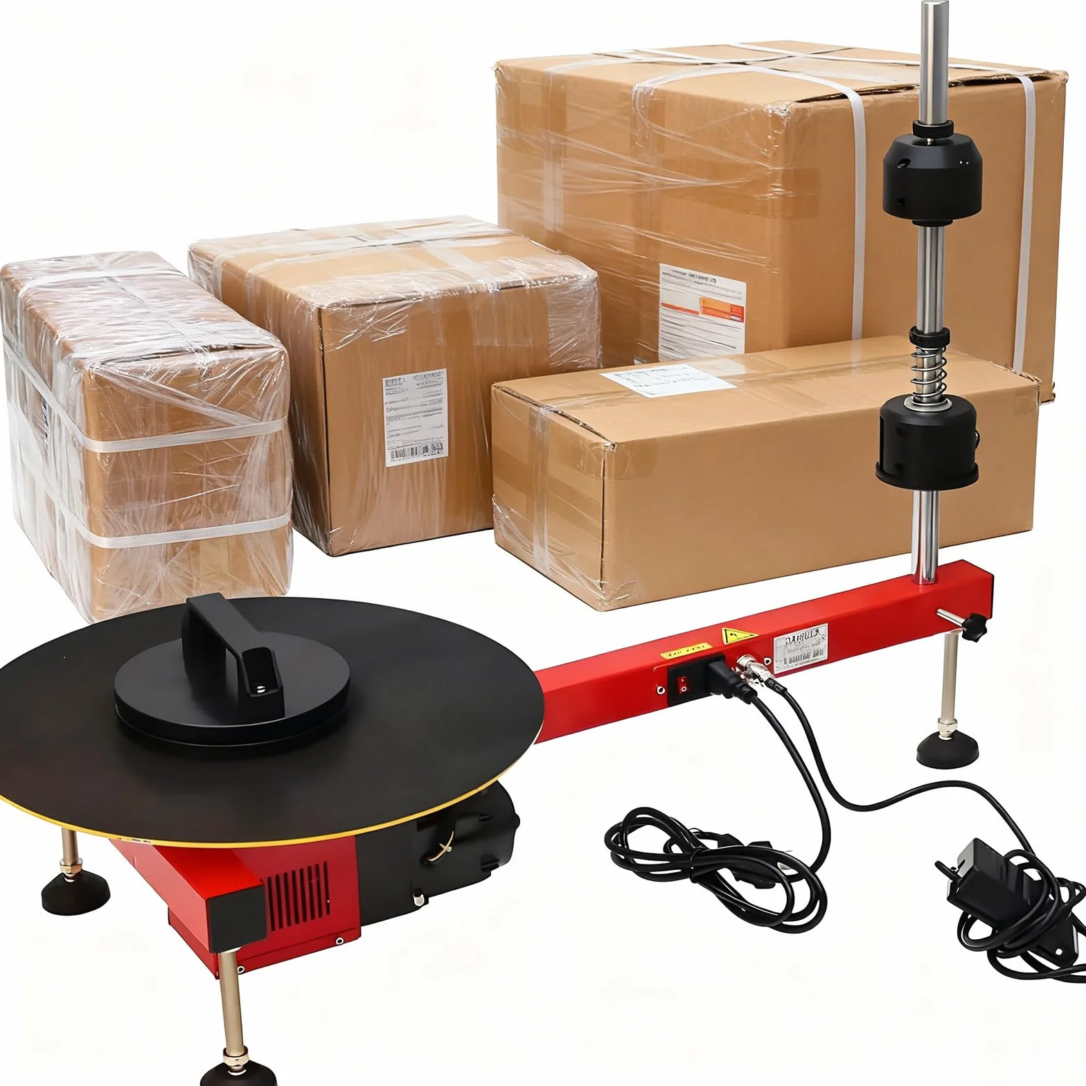 Máquina Envolvedora Eléctrica con Film Estirable, Máquina Empacadora con Dispensador de Film Estirable, Máquina Envolvedora de Cartón, Velocidad 30 RPM, la Alta Velocidad Mejora la Eficiencia