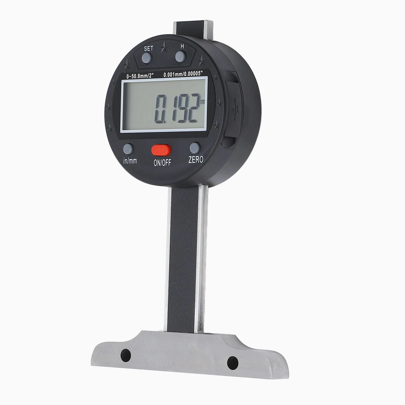 KIMISS Micrómetro Digital de Calibre de Profundidad de 0 a 50,8 Mm para Mediciones Precisas, Herramienta de Medición Electrónica de Alta Precisión con Puerto USB