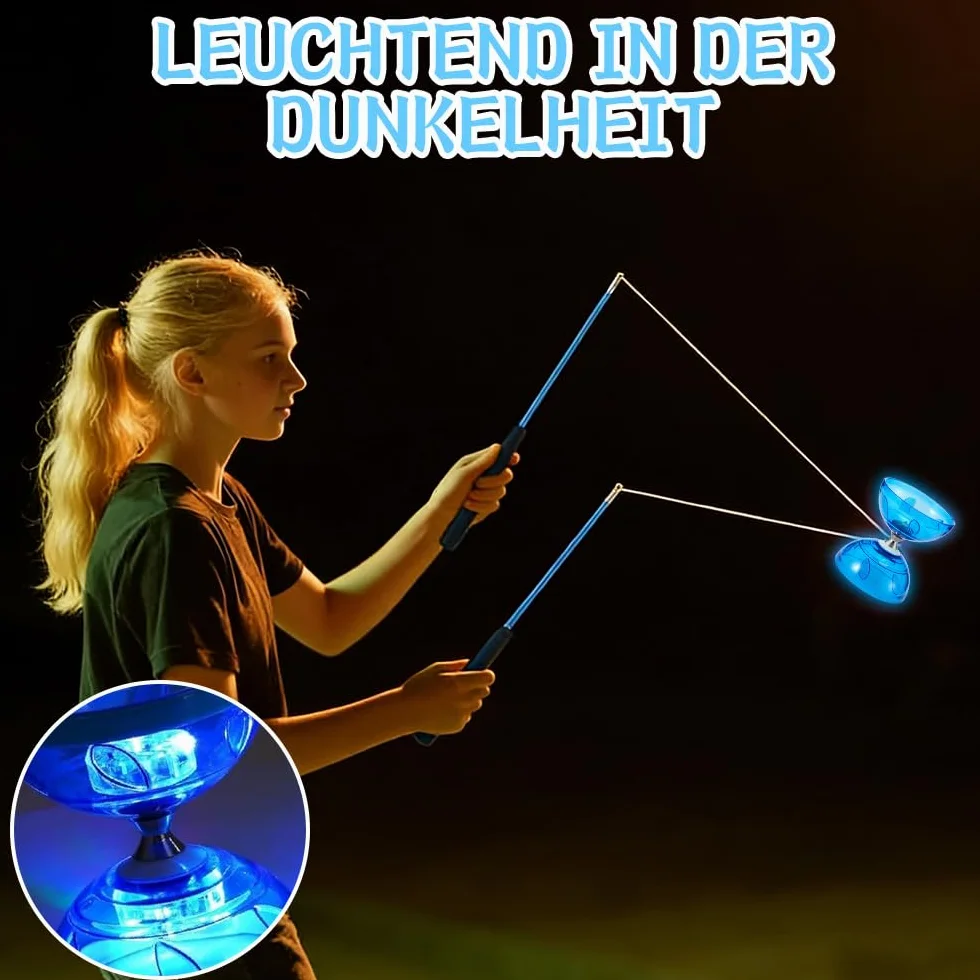 Diábolo LED con rodamiento de bolas, 3 rodamientos, palos y cuerda, juego de malabares para principiantes