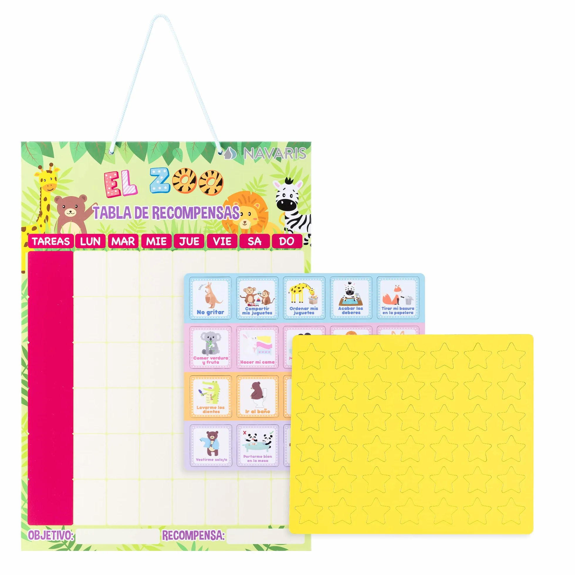 Navaris Tabla de recompensas para niños - Pizarra magnética Infantil - Tablero con 62 imanes 39.4 x 28 cm
