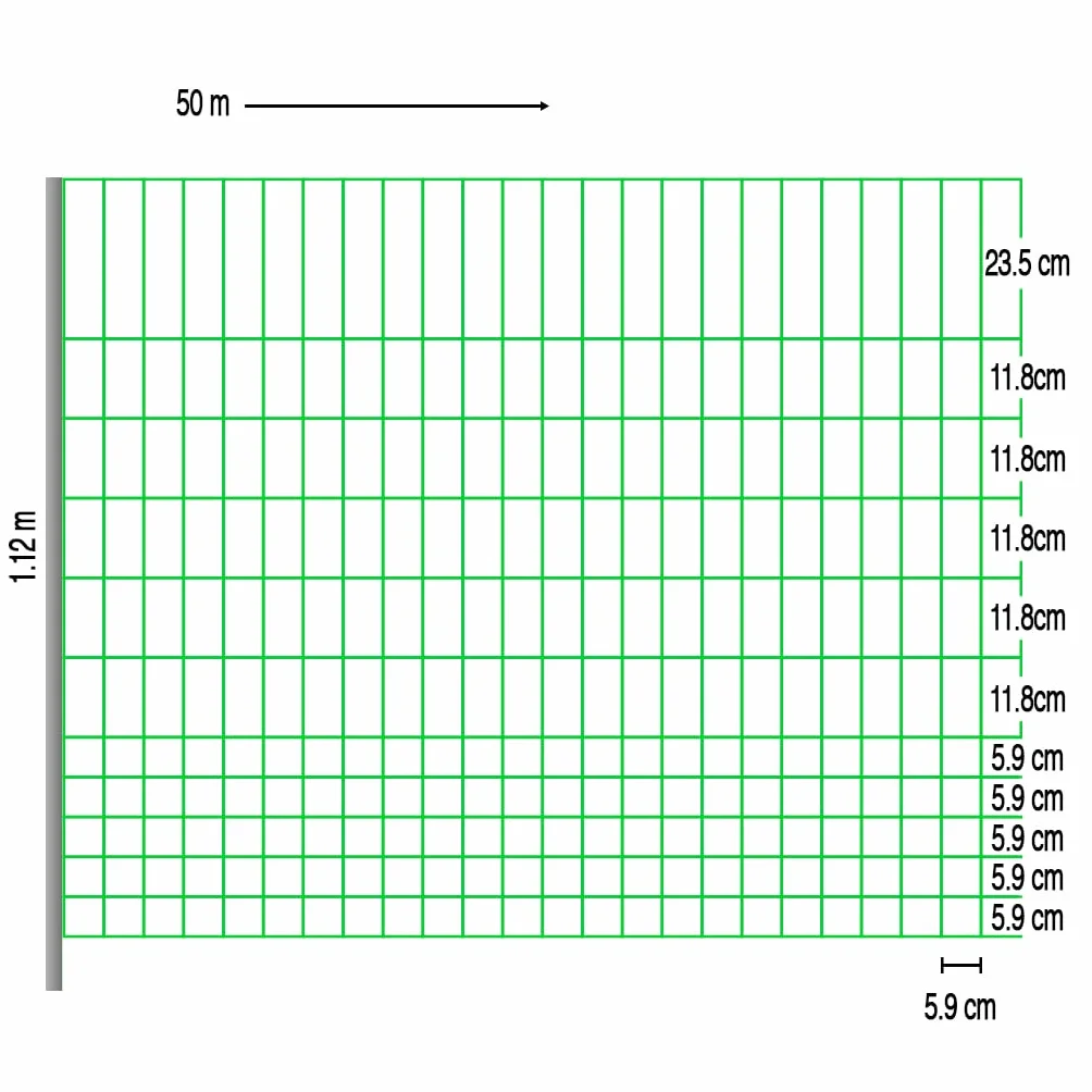 Malla para Gallinas y Otras Aves de Corral. Cercado de 50m de Longitud, 112cm de Altura y 15 Postes
