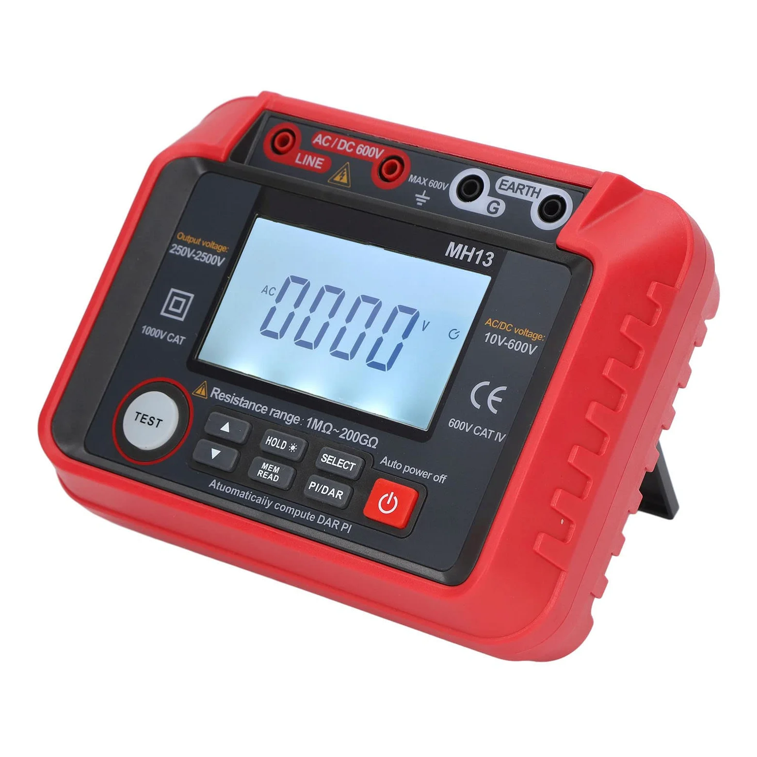 Herramienta de prueba eléctrica portátil - Probador digital de ohmios para pruebas de descarga - Medidor de resistencia de aislamiento y megóhmetro para medición de voltaje CA y