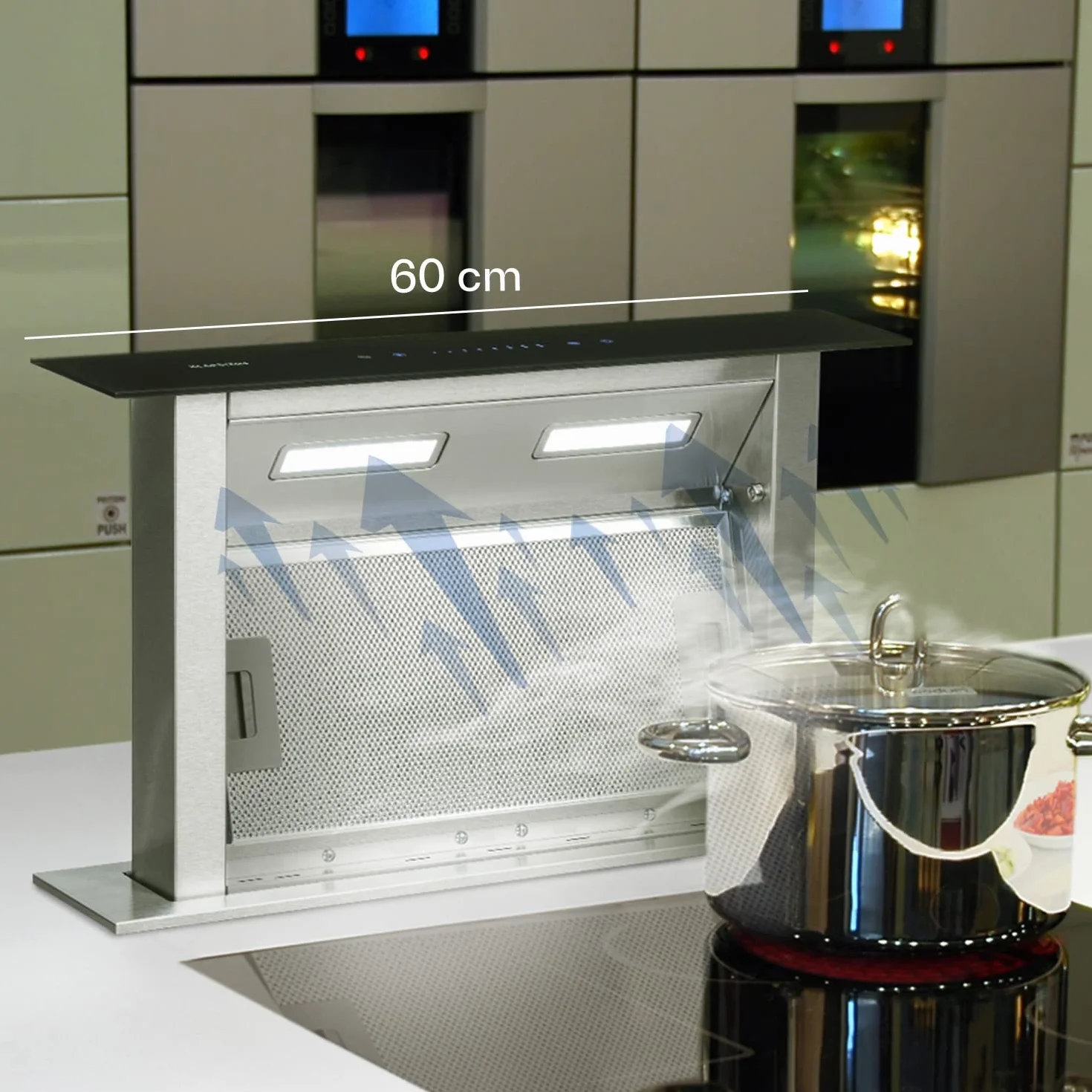KLARSTEIN Royal Flush Downdraft Campana extractora replegable, 430 m³/h, Acero Inoxidable, 60 cm, Negro