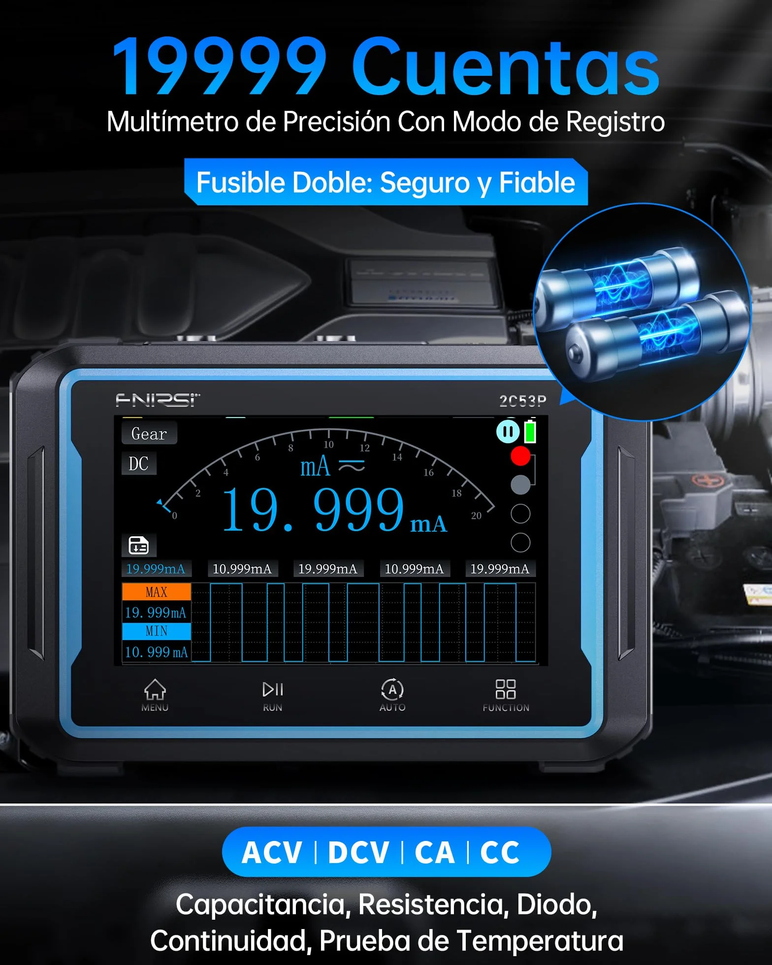 FNIRSI 2C53P Osciloscopio Portátil para Tableta, Multímetro, Generador de Señal DDS 3 en 1, Osciloscopio Automotriz de 2CH*50MHz, 19999 Recuentos, Muestreo de 250 MS/s, Pantalla Táctil de 4,3 Pulgadas