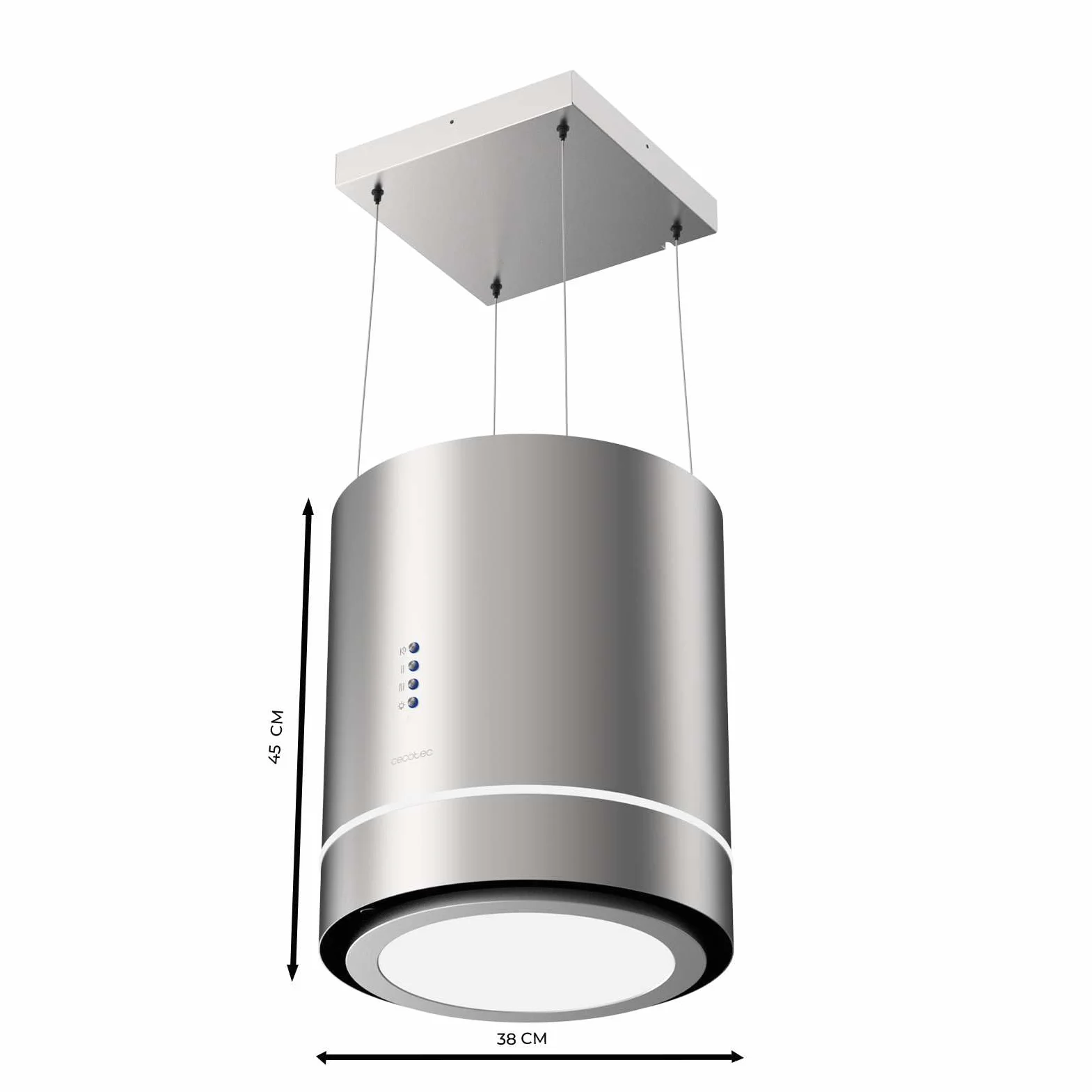 Cecotec Campana Extractora 44cm En Isla Redonda Bolero Flux Cre 448000 Inox A++ Acabado Acero Inox Succión 800m3/h Motor 210W Control Electrónico Luz Filtro Carbono