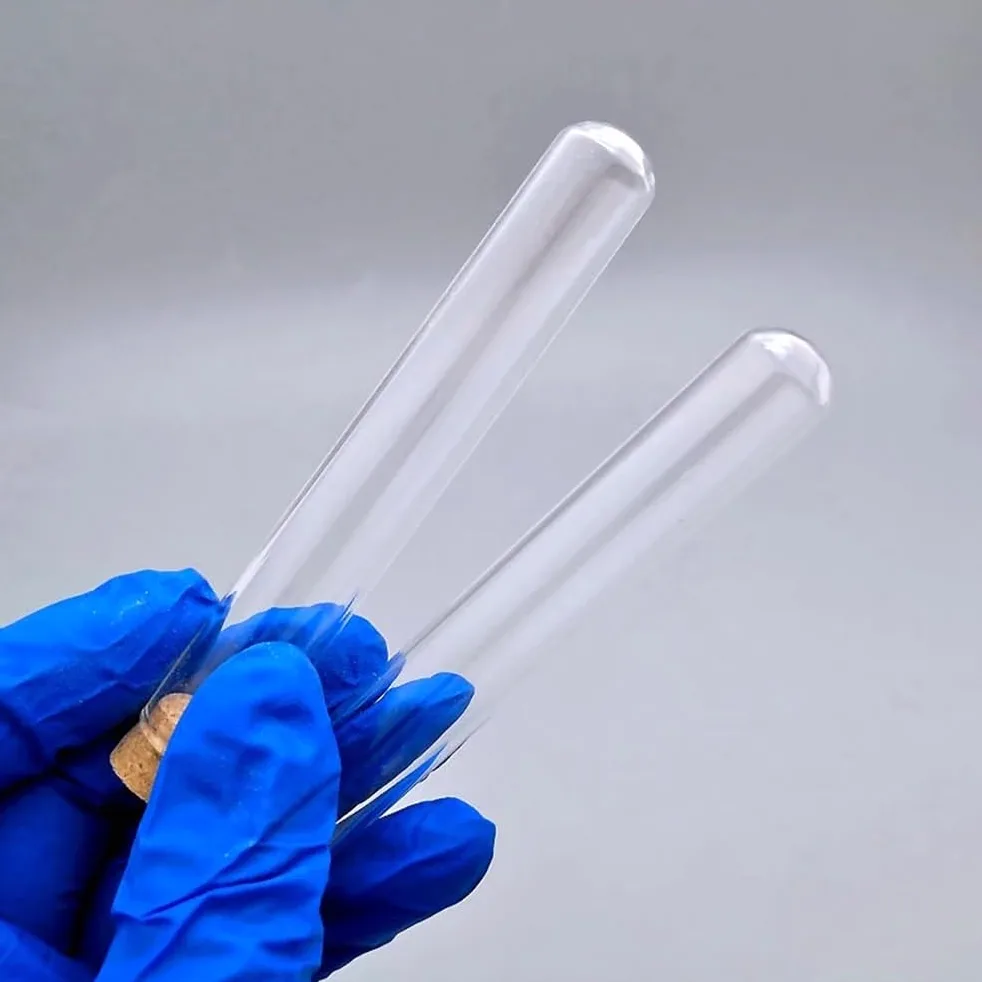 Lote de 100 tubos de ensayo de vidrio transparente con tapón de corcho, fondo redondo, pequeños suministros de laboratorio.(15x150mm)
