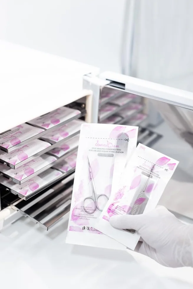 Safety Clean Bolsas de Esterilización Combinadas Transparentes 100 Uds Autoadhesivas para Autoclave 75x150 Rosa