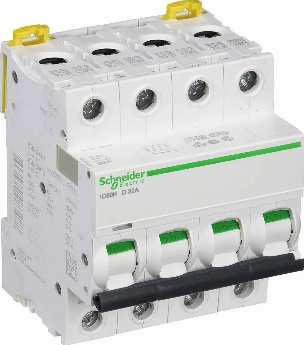 Schneider Electric A9F85432 Interruptor Automático Magnetotérmico Ic60H, 4P, 32A, Curva D
