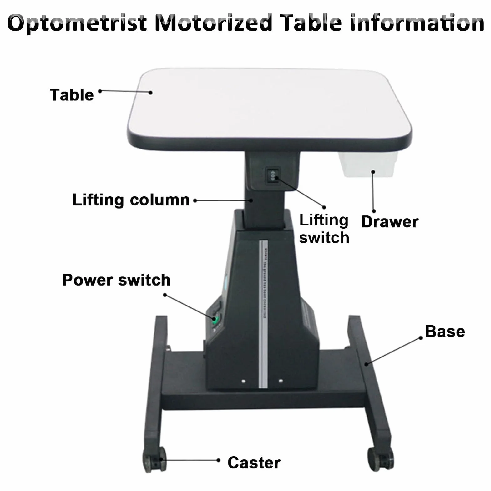 Mesa motorizada para instrumental, mesa elevadora para equipos ópticos profesionales de optometría con ruedas y altura ajustable, mesa de trabajo eléctrica motorizada para instrumental de óptica, colo