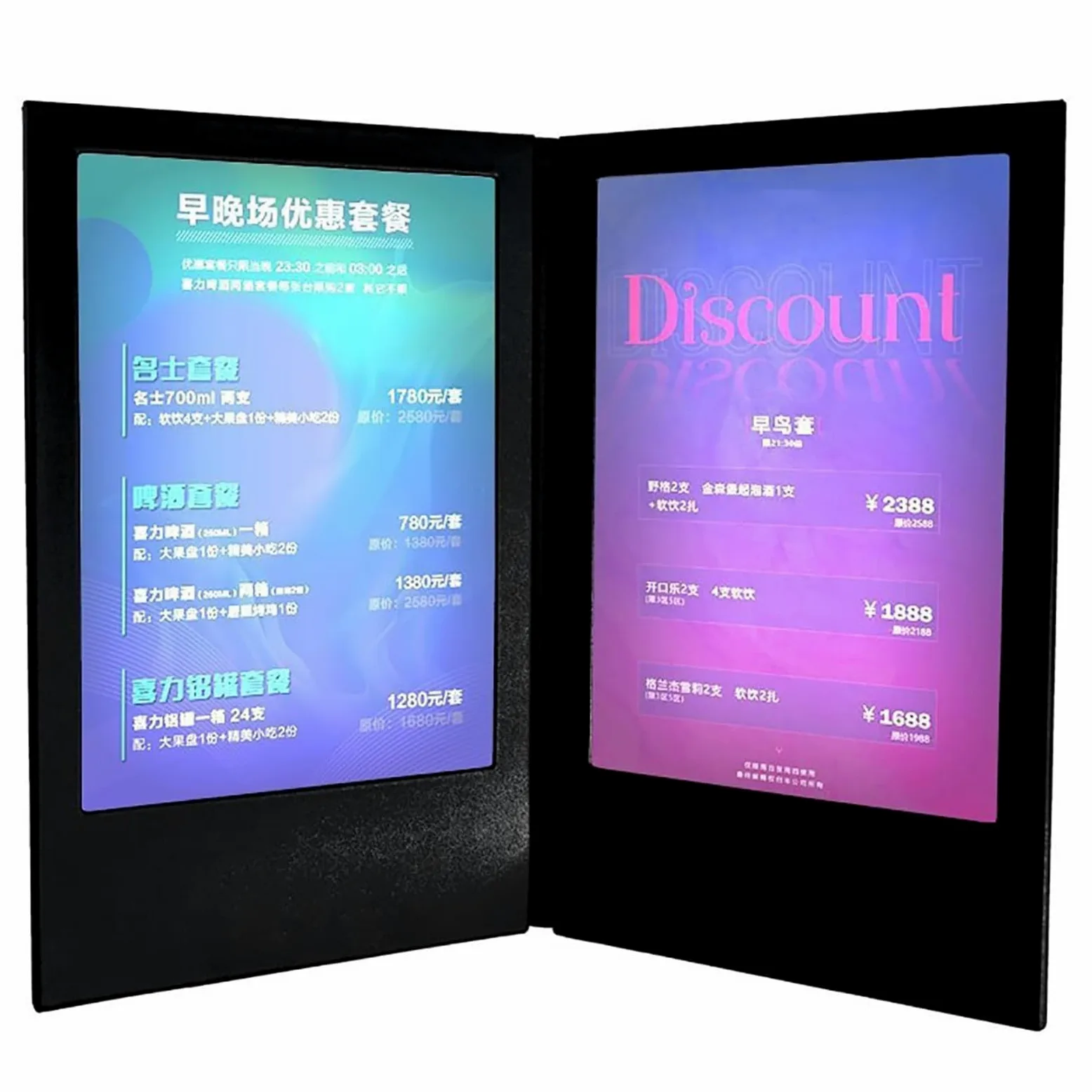 Cubierta de menú iluminada LED, soporte de menú retroiluminado recargable, carpeta de menú de doble página con ribete de cuero para restaurante, bar, cafetería y hotel