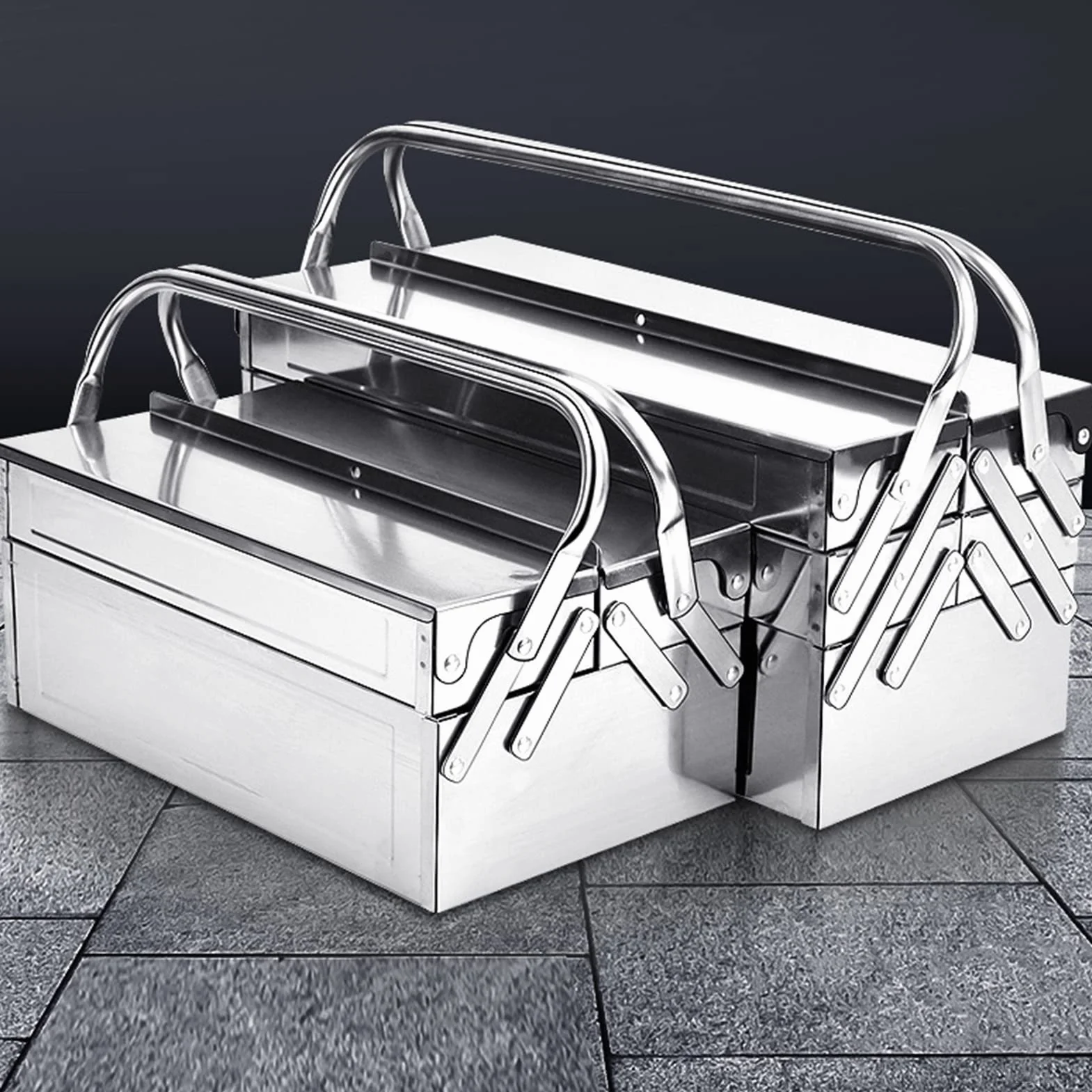 Caja de Herramientas Cantil de Acero Inoxidable, 3 Capas, 5 T, Solución de Almacenamiento de Metal Plegable Portátil para Mantenimiento Automotriz (420)