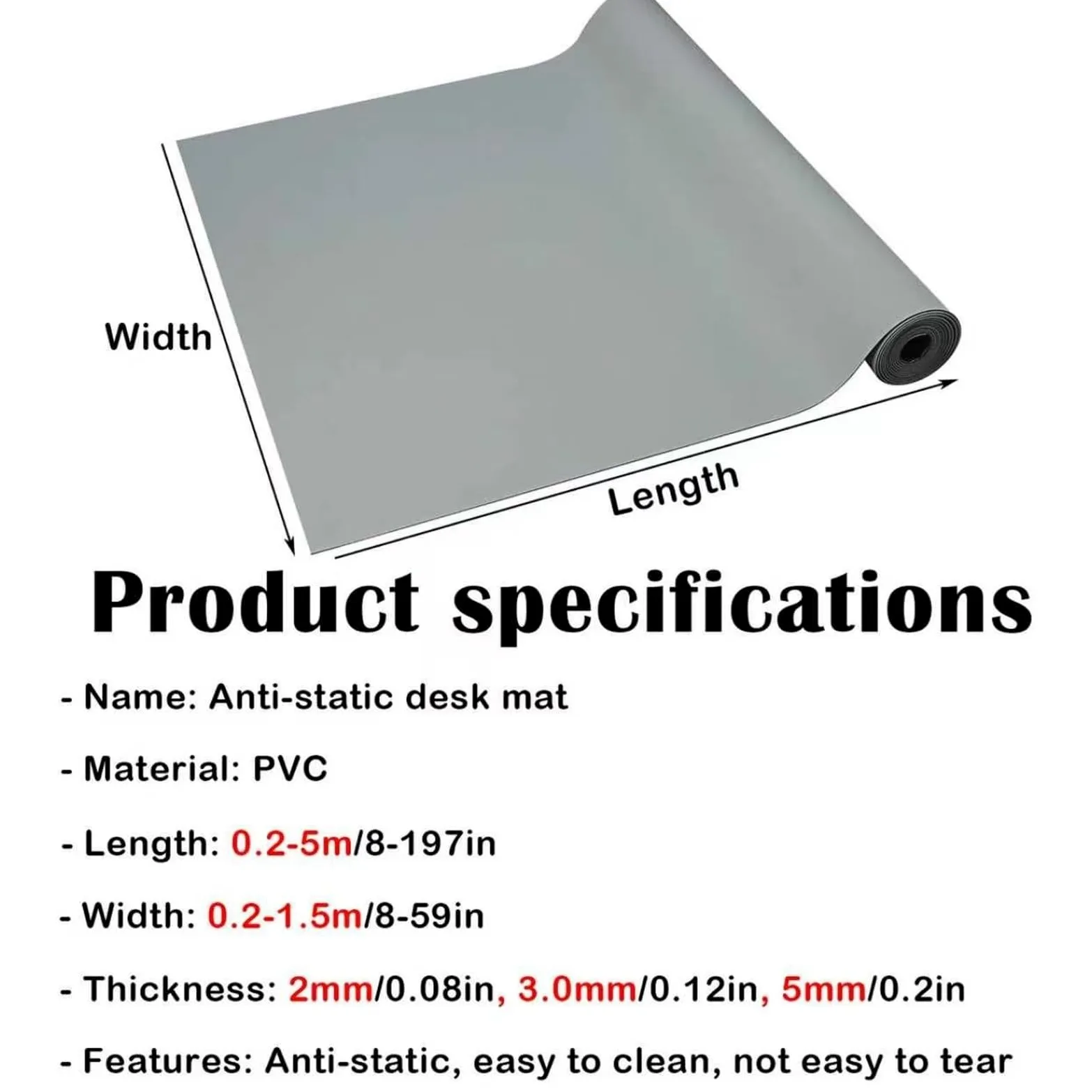 Rollos alfombrilla antiestática Superficie De Trabajo Antiestática De 2/3/5 Mm De Espesor, Almohadillas De Soldadura ESD Adecuadas Para Ensamblaje De Computadoras | T 3 mm,W 0.6m x L 1m