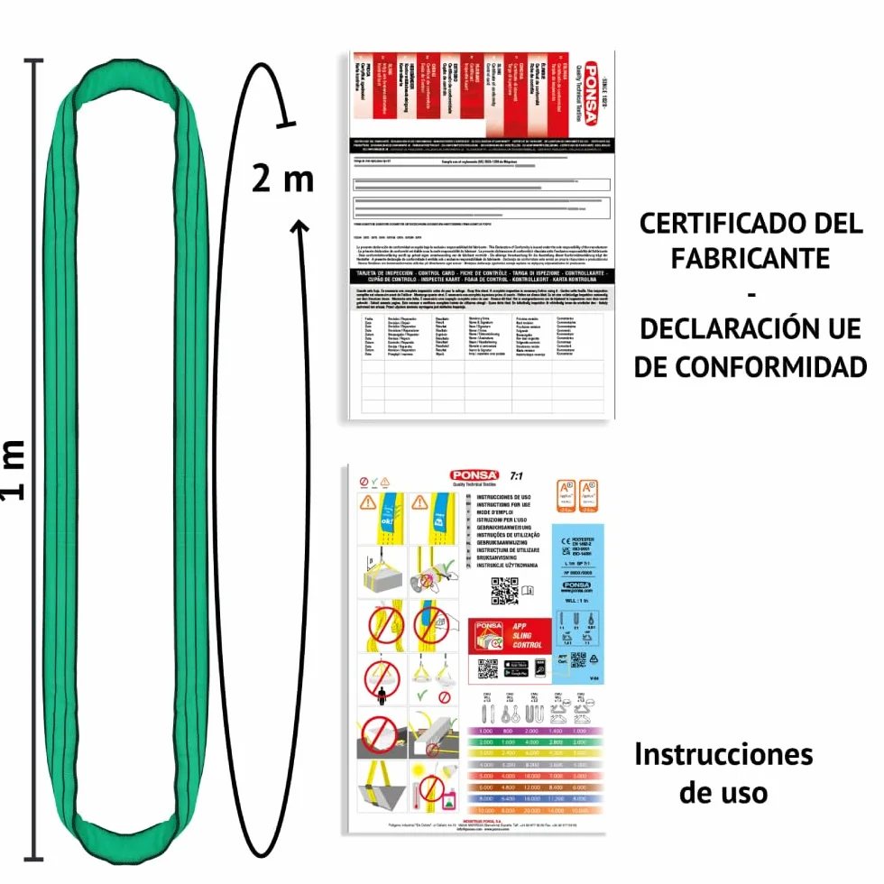 PONSA Eslinga Tubular de Poliéster 2000kg 1m Pack 2 uds Anticorte