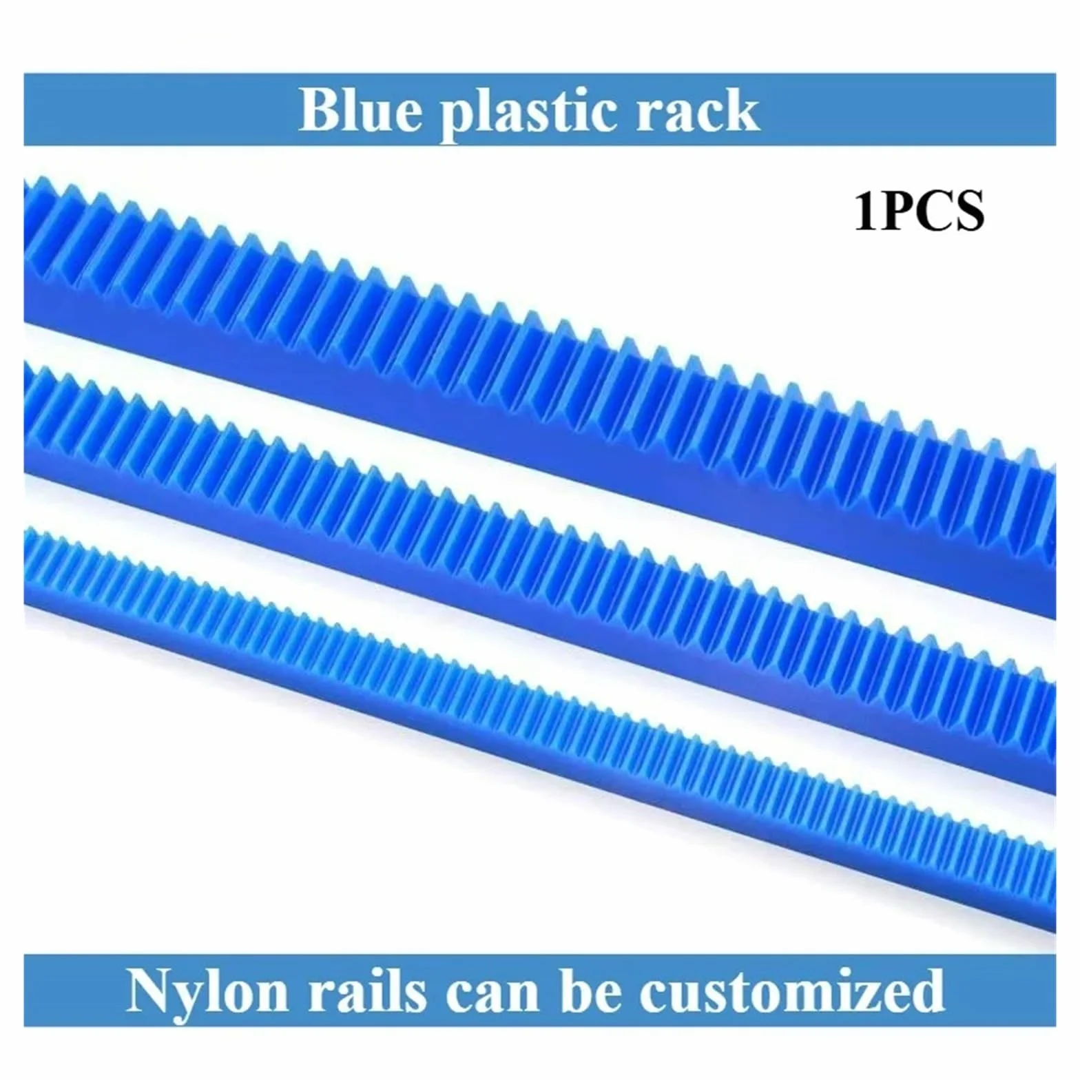 Cremallera de plástico azul Xuro 0,5-2 módulos, dientes rectos 300-500 mm