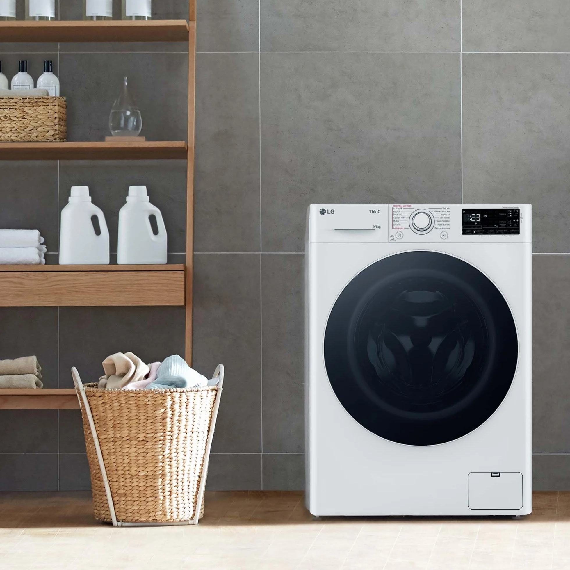 LG Lavadora Secadora Inteligente Direct Drive 9/5kg 1400 rpm Autodosificación Vapor Steam Wi-Fi ThinQ Serie 550 Blanco