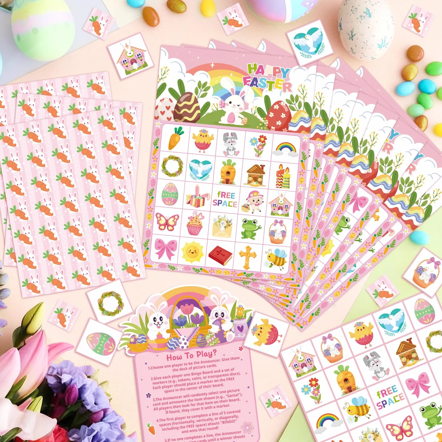 Juego de Bingo de Pascua 24 Tarjetas Suministros de Fiesta