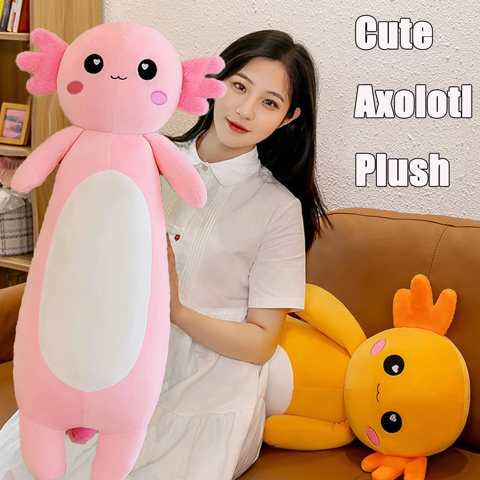 Axolotl Largo Almohada de Felpa Suave Peluche 65cm Rosa