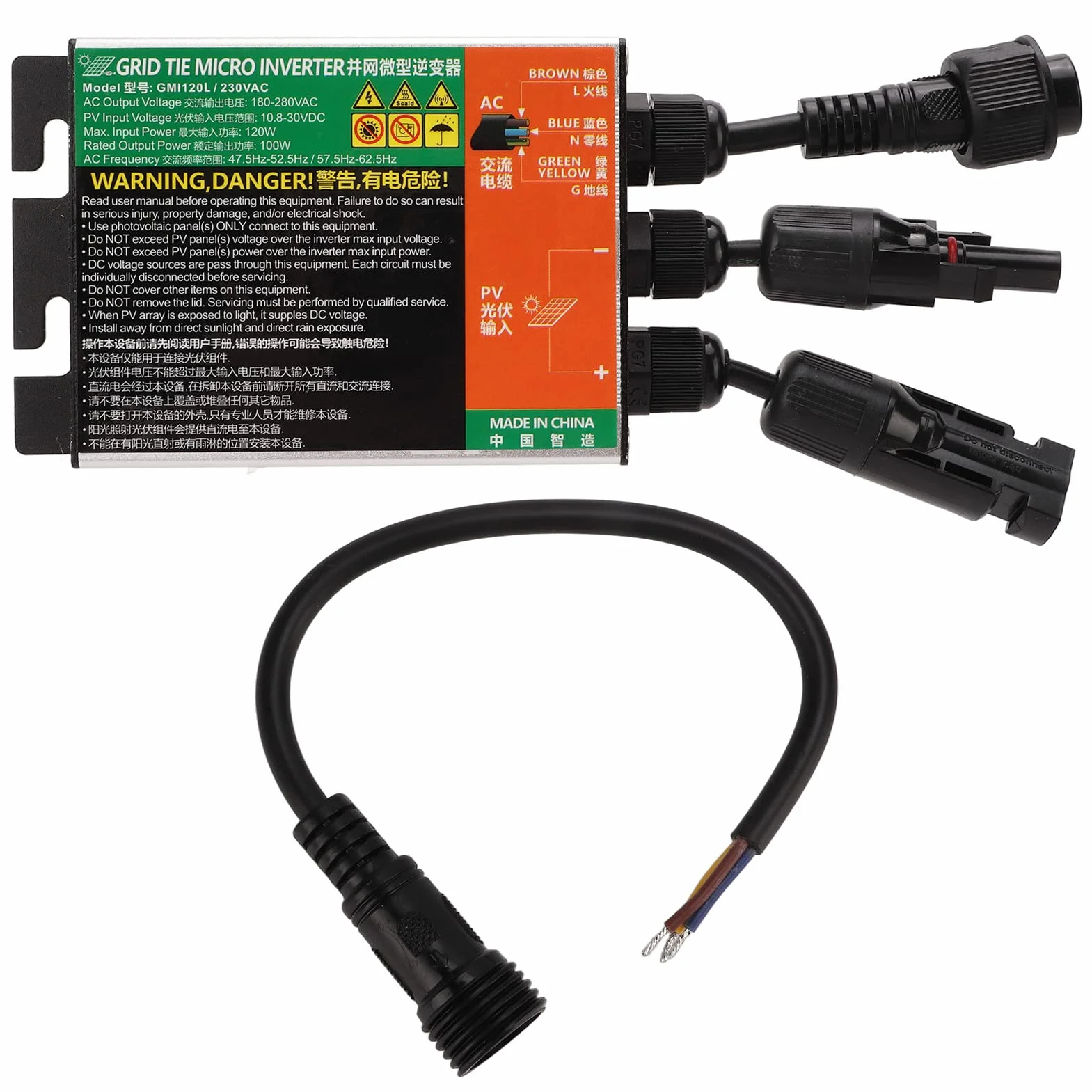 VOBOR 120W MPPT Micro inversor de conexión a Red,12V a 25V MPPT inversor de conexión a Red Micro inversor de Onda sinusoidal para Sistemas solares pequeños, Resistente al Agua