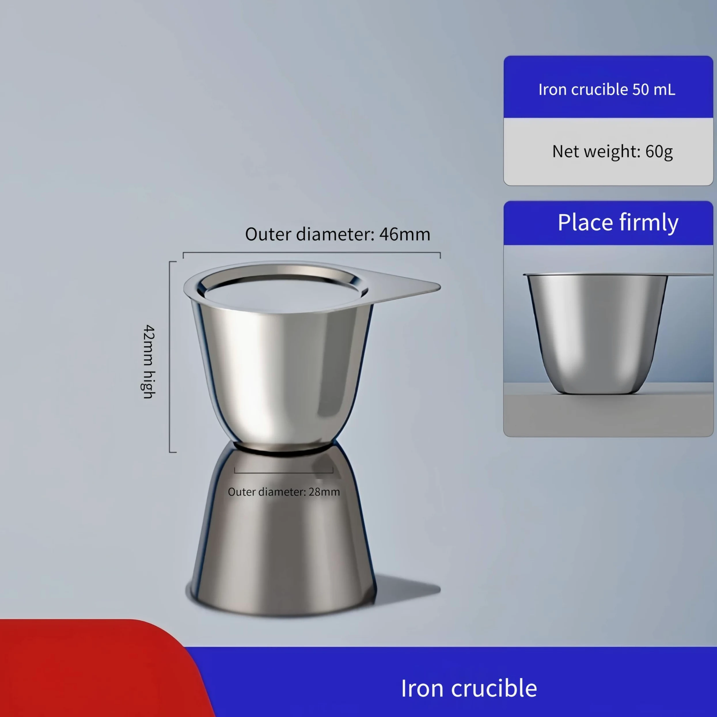 Juego de crisoles de níquel y hierro puro (1 pieza) - Crisoles de fusión de laboratorio con tapa - Capacidad de 30 ml/50 ml(Iron crucible - with lid 50 ML)