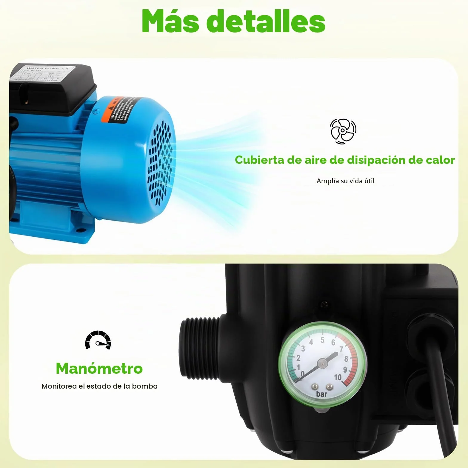 Bomba centrífuga, sistema de agua doméstica, bomba de jardín, control de bomba con presostato y manómetro, 1300 W, 4000 L/h, 9,8 bar, acero inoxidable, bomba de agua con apagado automático, para