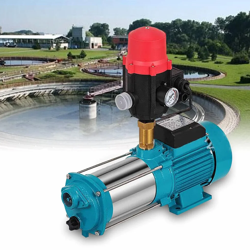 Bomba centrífuga de 1300 W, bomba automática de agua doméstica, interruptor de presión, bomba de jardín, 4000 L/h, IP44, con interruptor de presión, manómetro, Azul