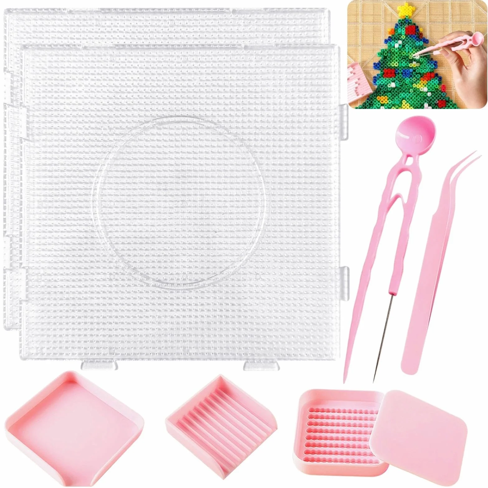 Kits de Transparentes Placas para Plancha con Pinza y Bandeja para Cuentas de 2,6mm, 8 Piezas