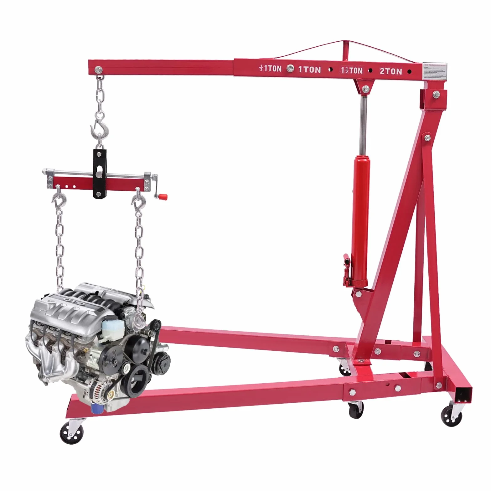 Grúa Hidráulica Plegable 2 T con Nivelador de Motor, Elevador Taller Mecánico 4 Posiciones Ajustables Ruedas para Coches Motores Transmisiones