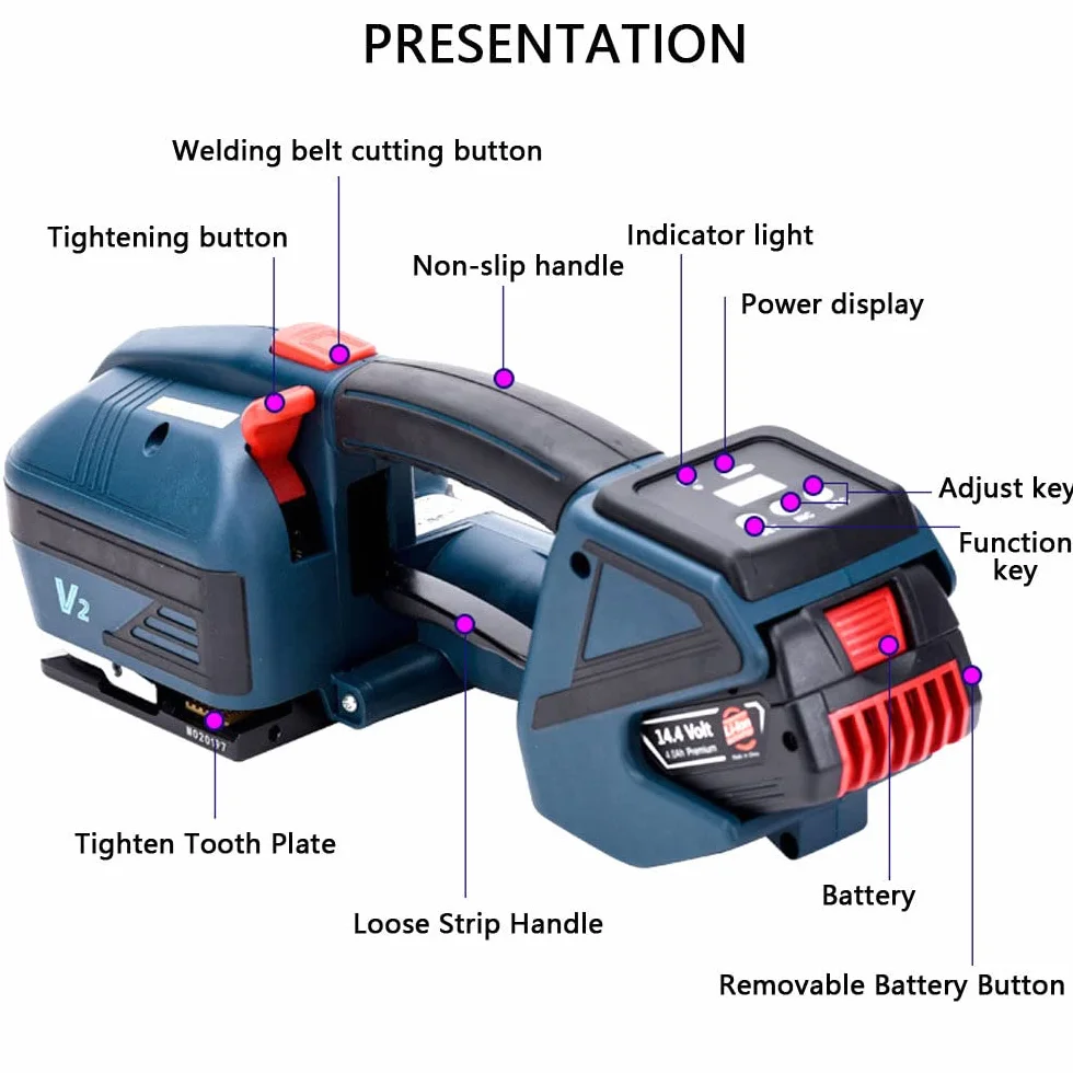 FADALE Máquina Flejadora Eléctrica, Herramienta Flejadora Alimentada por Batería, Máquina Flejadora Automática para PP/Pet de 1/2-5/8 Pulgadas, Herramienta Flejadora De Tensión