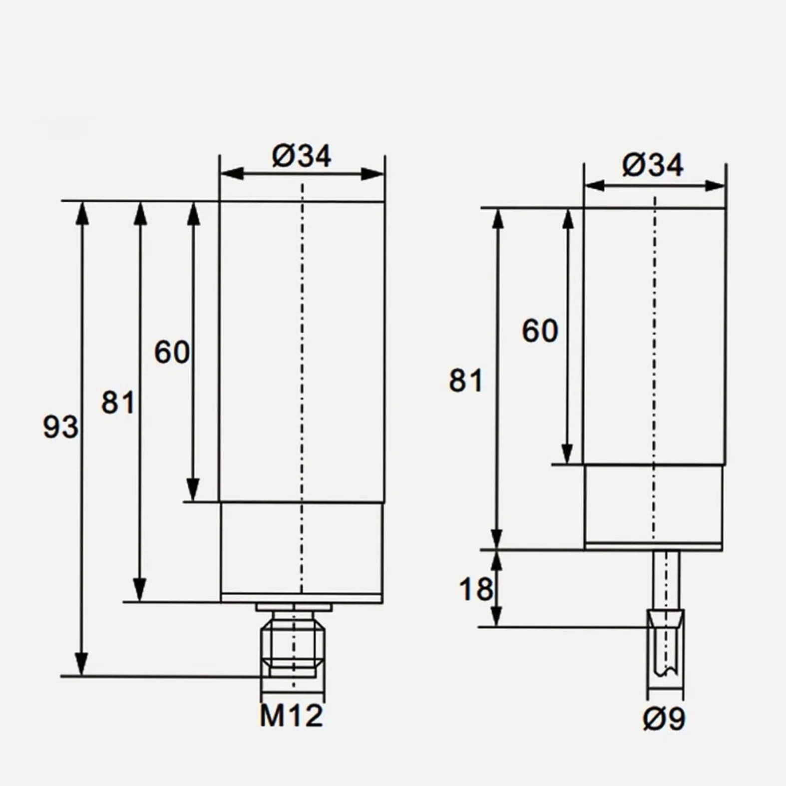 Sensor M30 12-24 VCC/20-250 VCA de proximidad capacitivo CC 3 CABLES CA 2 interruptor