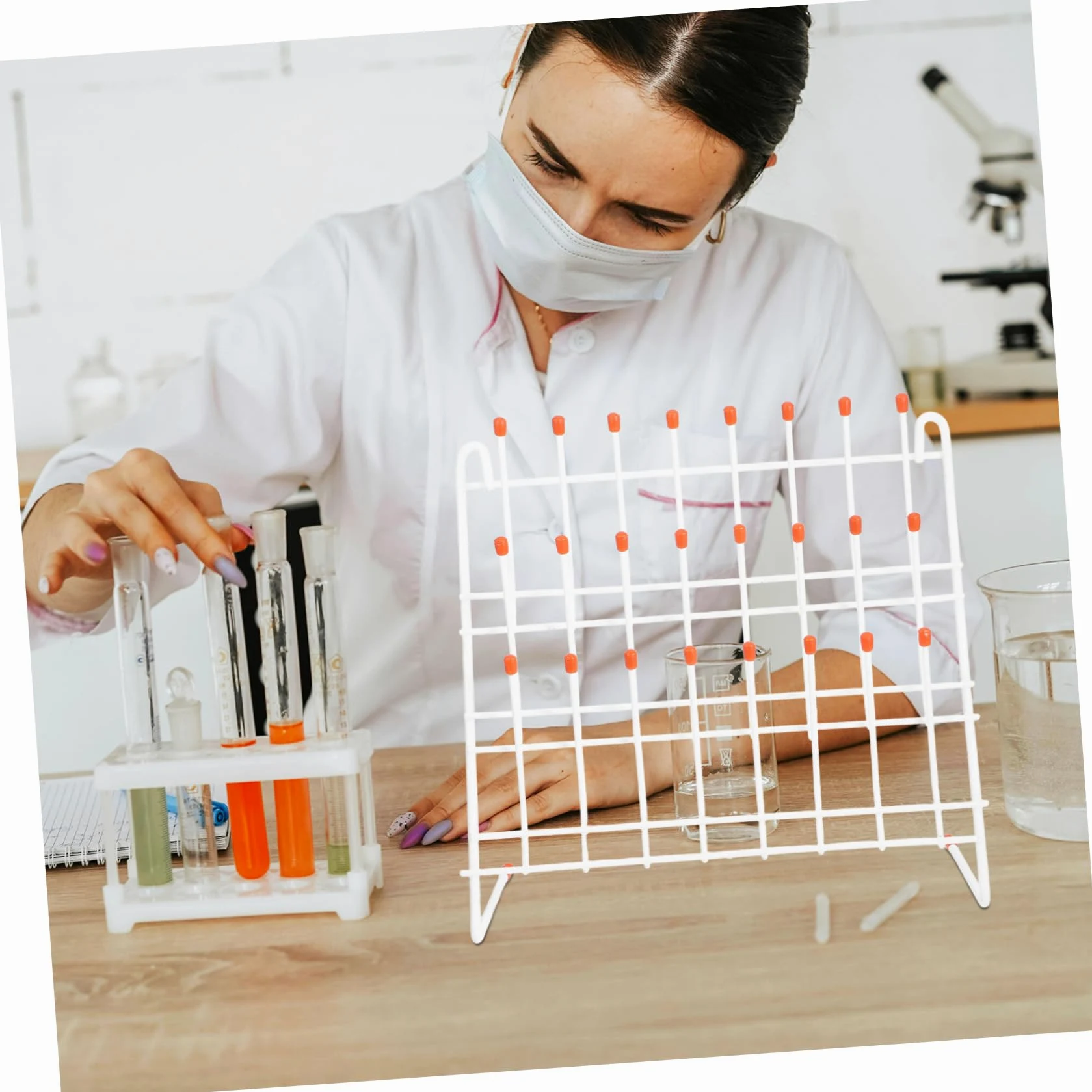 Gradilla para Tubos de Ensayo de Laboratorio 24 Puestos Hierro | Blanco, Ligera y Fácil de Transportar, para Secado de Vasos y Uso en Laboratorio E Investigación