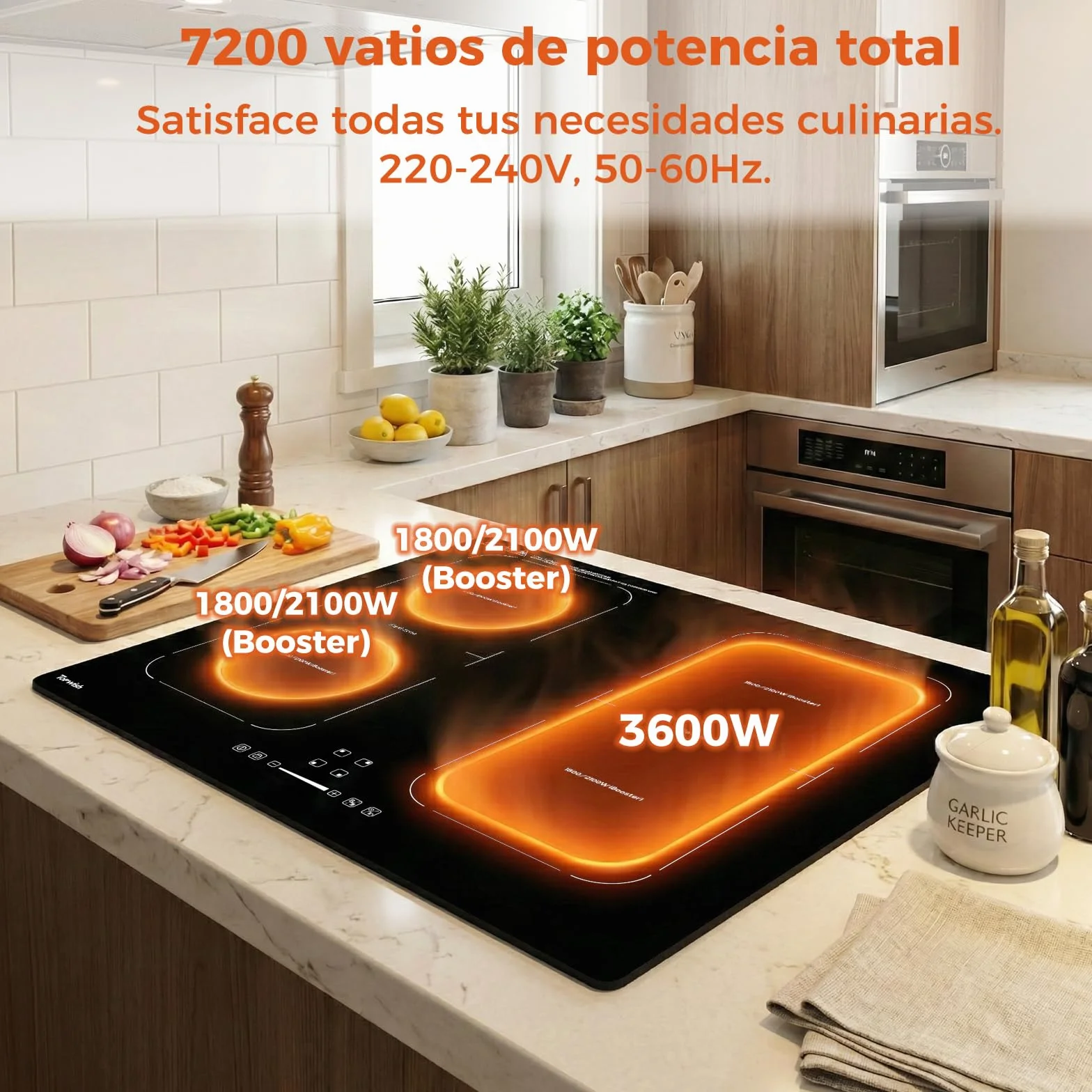 Topwish Plaque Induction 4 Feux 60cm Encastrable 7200W avec Booster 9 Niveaux Minuterie Sécurité Enfant