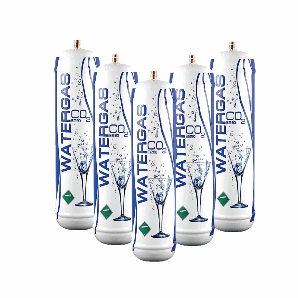 5 Bombona Co2 600 gr desechable para dispensadores de agua con gas con casquillo M11 x 1