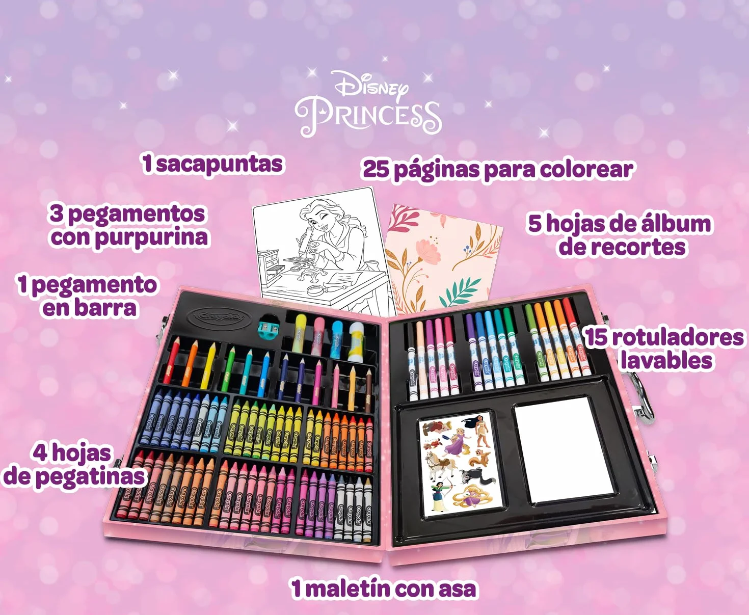 CRAYOLA Maletín del Artista Princesas Disney 115 Piezas