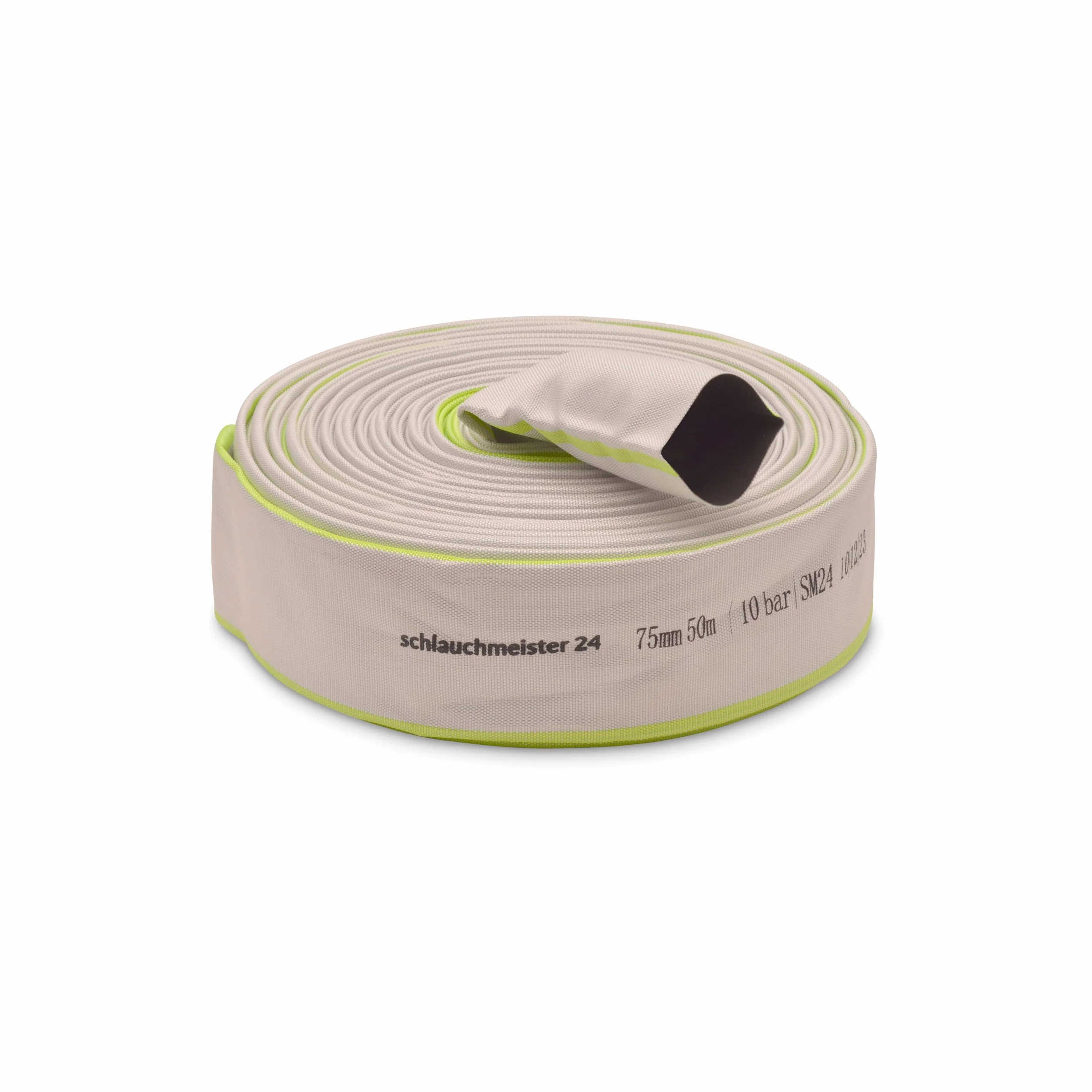 Ø 3 pulgadas - 75 mm, manguera plana de 50 m | Manguera de construcción | Manguera industrial | Caucho sintético, blanco con verde, 10 bar, -20°C a +60°C