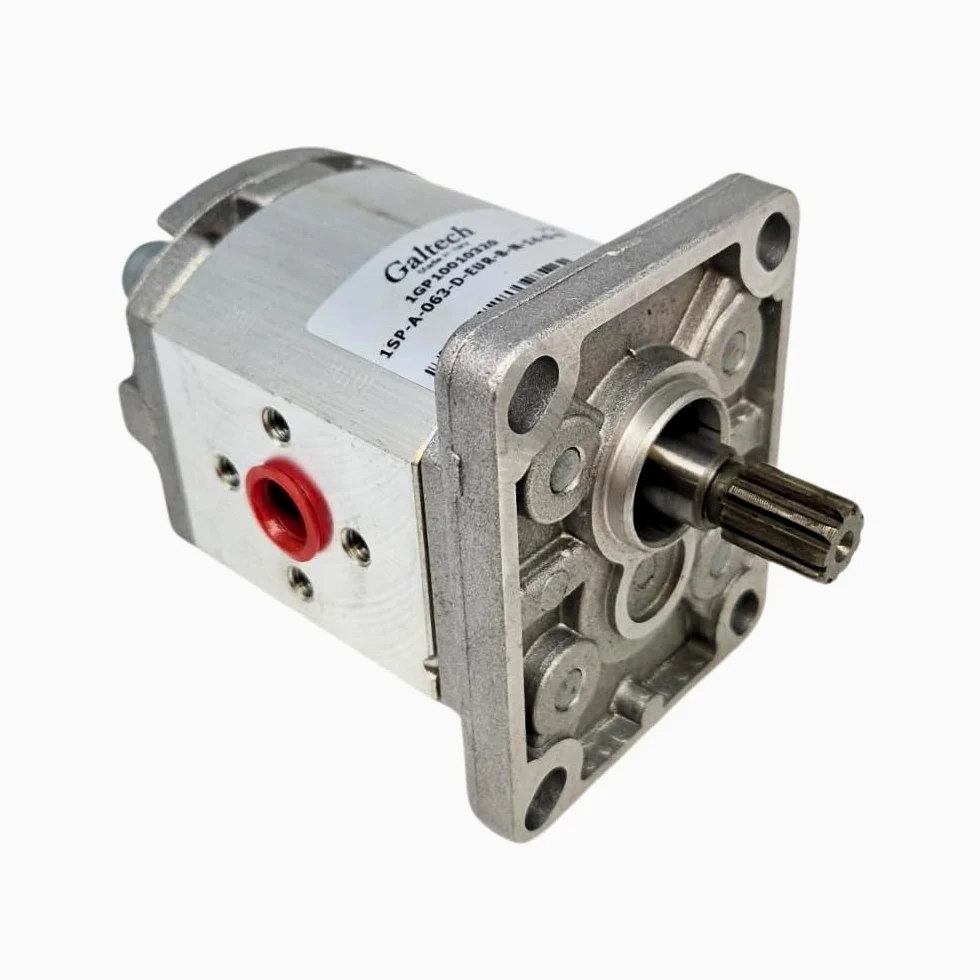 Galtech - Bomba de engranajes hidráulica, grupo 1, brida europea de 4 pernos, puertos de codo 30/30, eje de transmisión estriado SAEAA de 9 dientes, 6,3 cc, en sentido horario