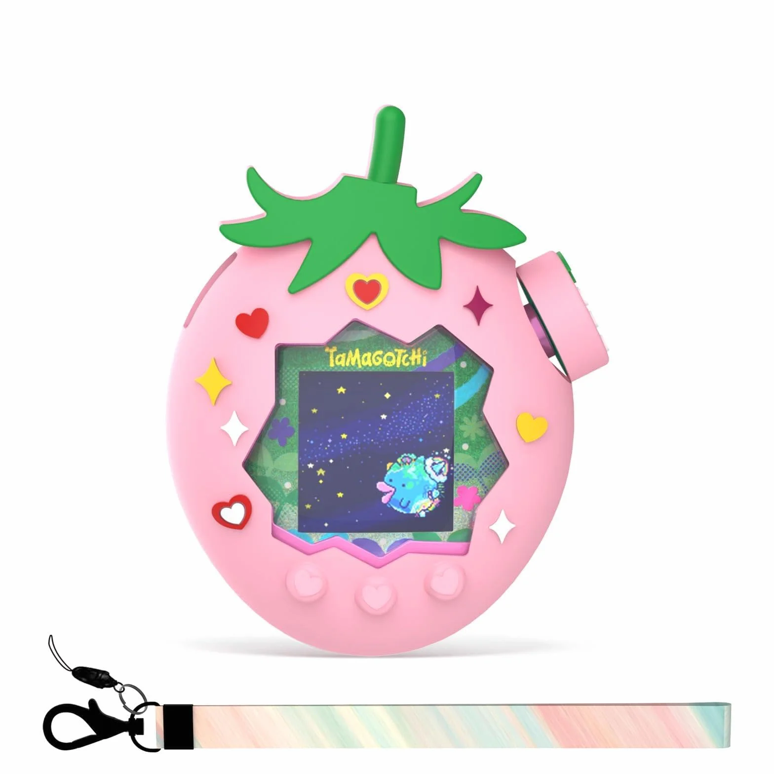 Carcasa de silicona para Tamagotchi Paradise, diseño de fresas, antigolpes y arañazos, con correa