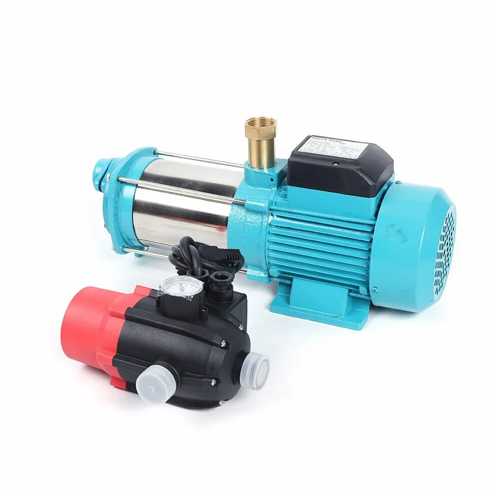 Bomba centrífuga de 1300 W, bomba automática de agua doméstica, interruptor de presión, bomba de jardín, 4000 L/h, IP44, con interruptor de presión, manómetro, Azul