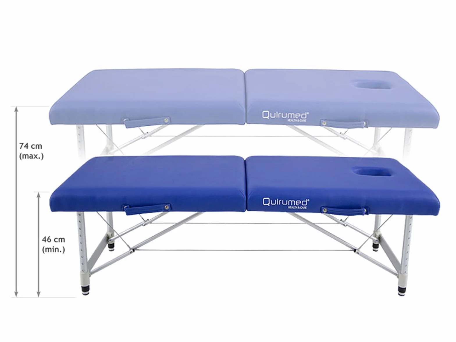 QUIRUMED Camilla de Masaje, Plegable, Aluminio Ultralight, Polipiel, Profesional, 200 x 60 cm, Azul, Cabezal extraíble, Agujero Facial, Piecero, hasta 120 kg