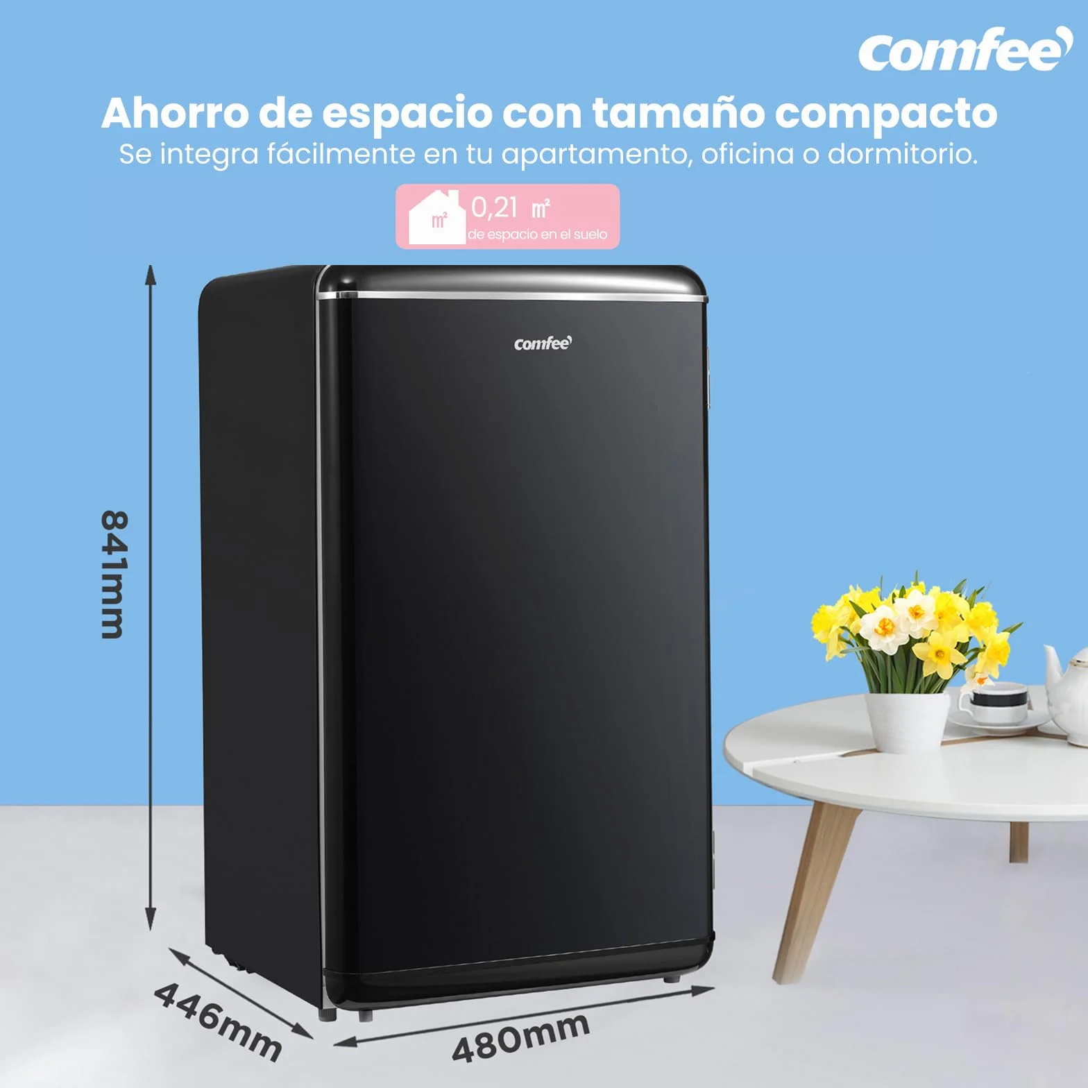 Comfee' RCD93BL2EURT(E) Refrigerador Bajo Encimera 93L Retro Independiente Negro
