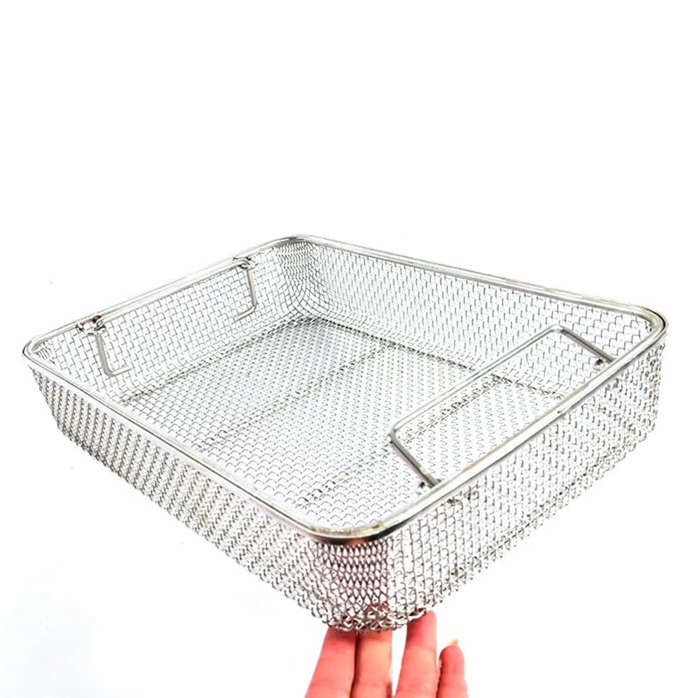 Bandeja de malla autoclavable para esterilización dental quirúrgica, cesta organizadora de instrumentos de acero inoxidable