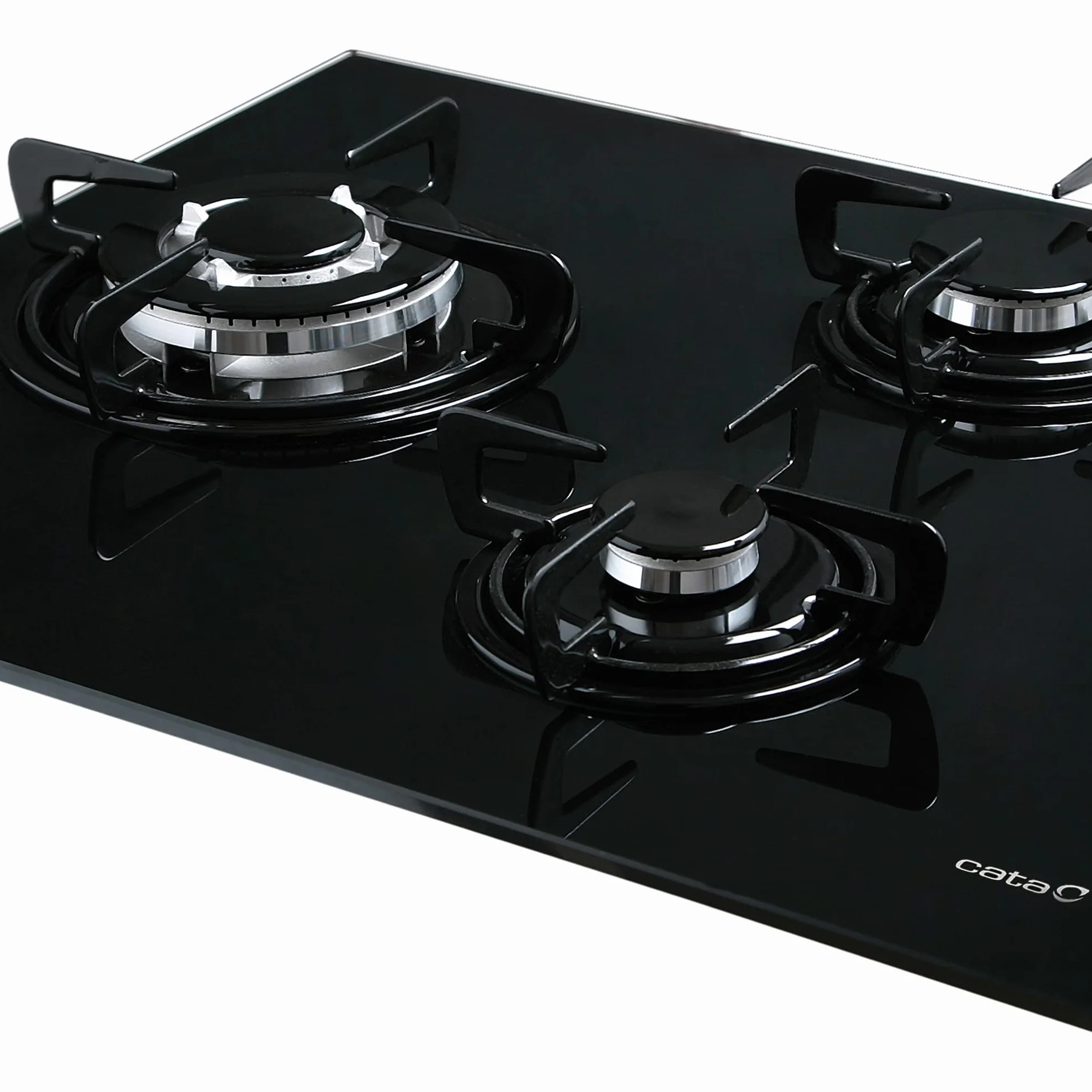 Cata Placa Cristal Gas CIB 6021 BK 3 Fuegos 59 cm Encimera Gas Butano Cristal Negro