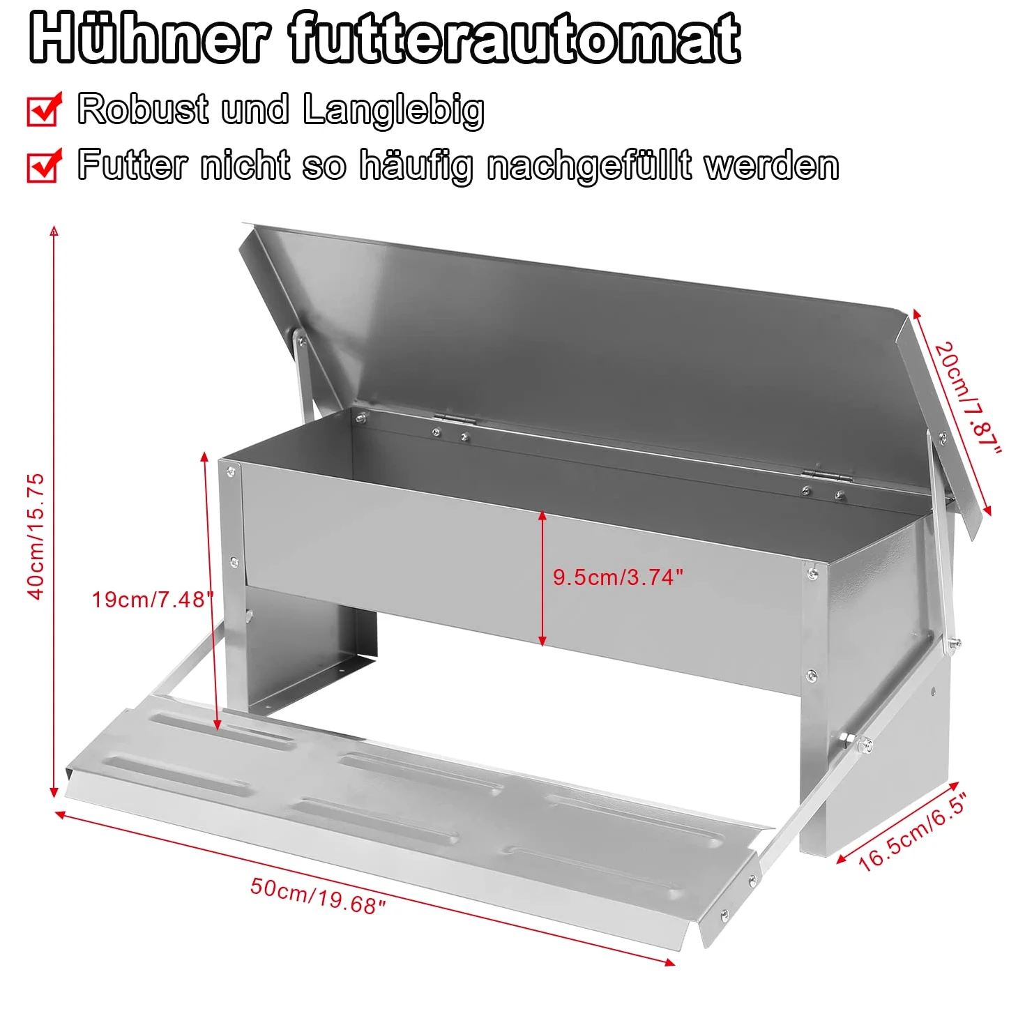 Randaco 3 comederos automáticos para pollos de acero galvanizado, 5 kg, comedero con pedal automático y manta resistente al agua