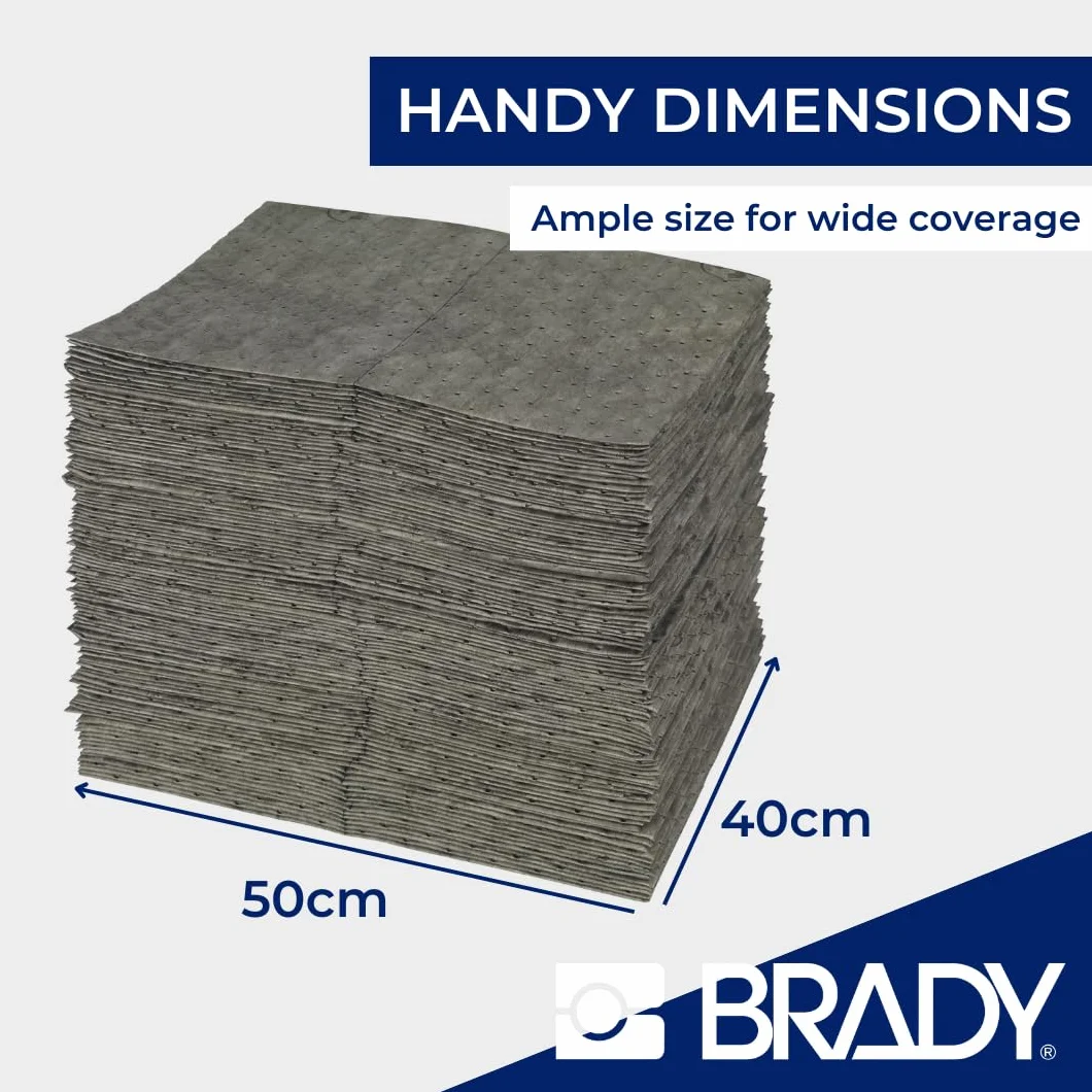 SPC® by Brady Almohadillas Absorbentes Universales – Pack de 200, 1 capa, Sellados y Perforados, 40 cm x 50 cm, Alta Absorción para Aceites, Agua, Disolventes y Refrigerantes