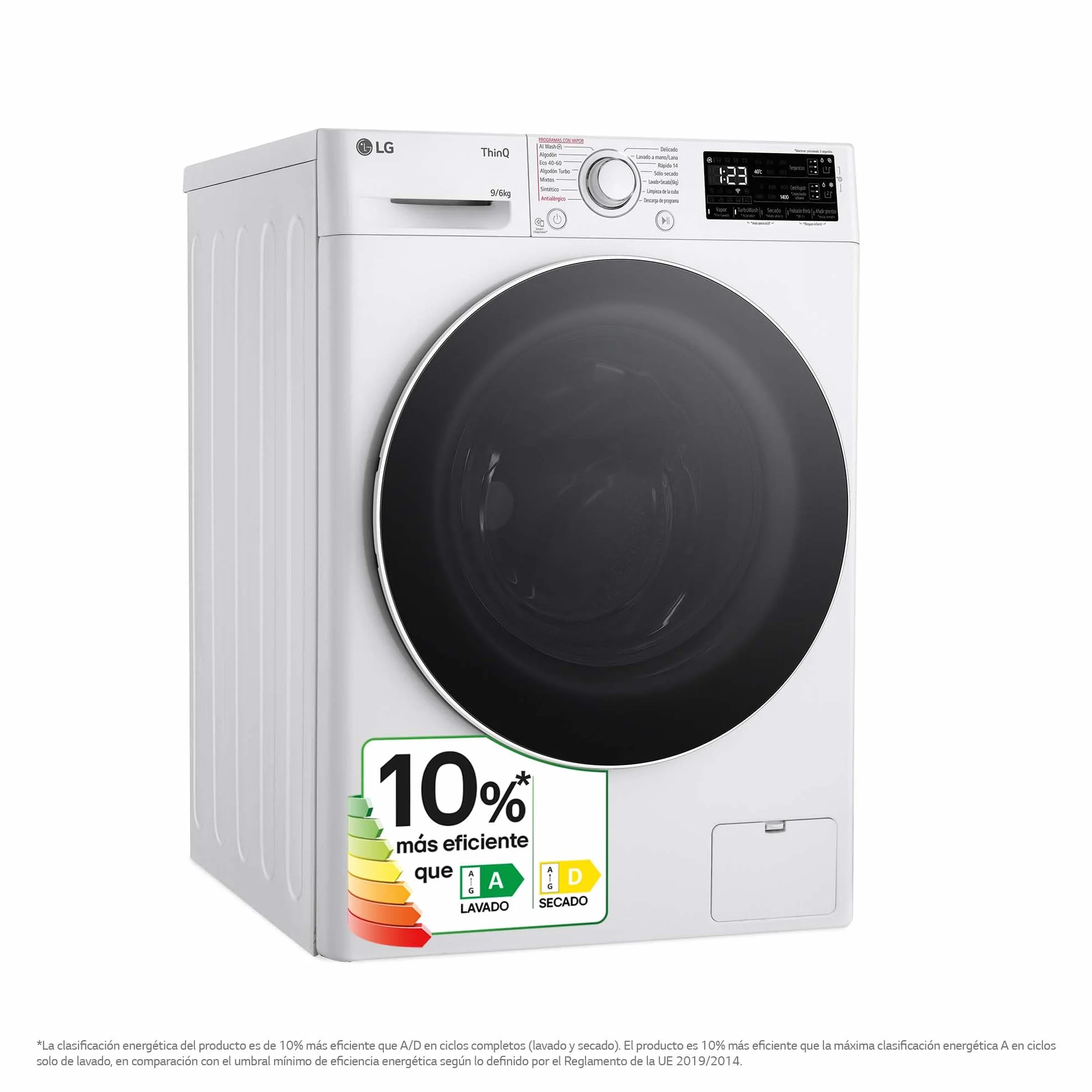 LG Lavadora Secadora Inteligente Direct Drive 9/5kg 1400 rpm Autodosificación Vapor Steam Wi-Fi ThinQ Serie 550 Blanco